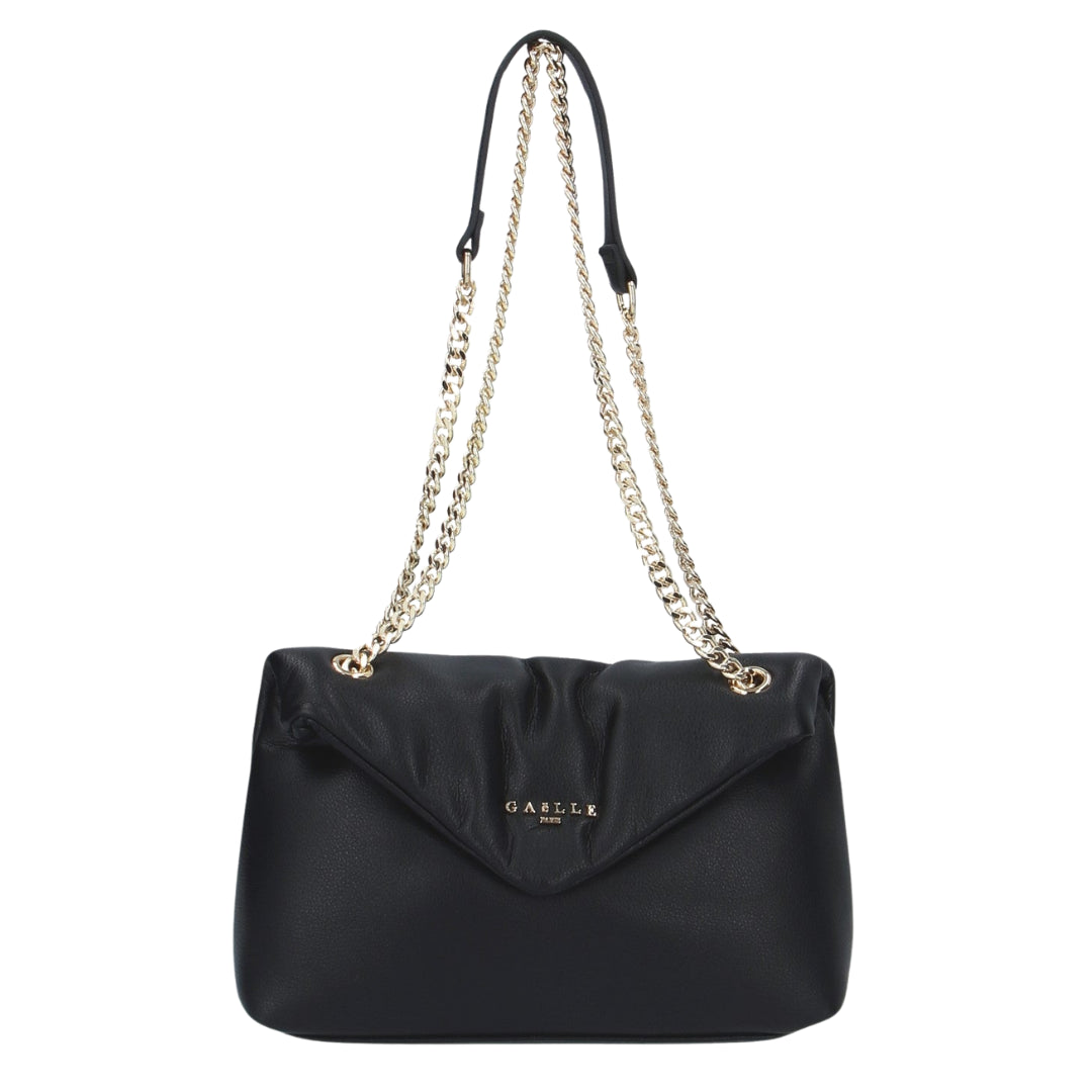 Gaelle Borsa da Donna in Ecopelle Nera con Patta e Tracolla Catena