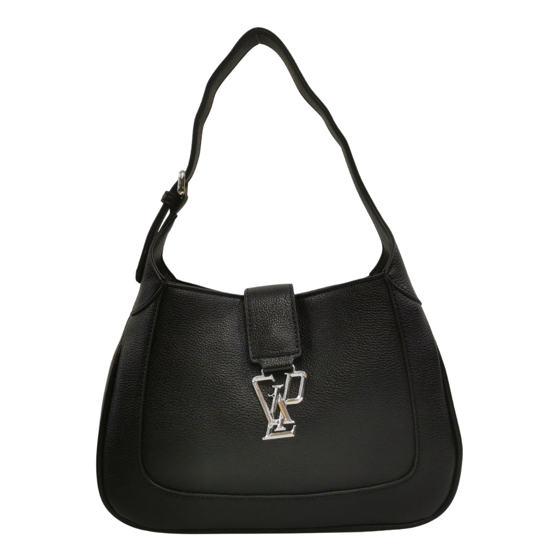 Gaelle Borsa a Spalla con Logo Frontale in Ecopelle Nero da Donna