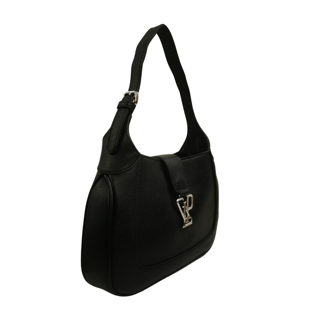 Gaelle Borsa a Spalla con Logo Frontale in Ecopelle Nero da Donna