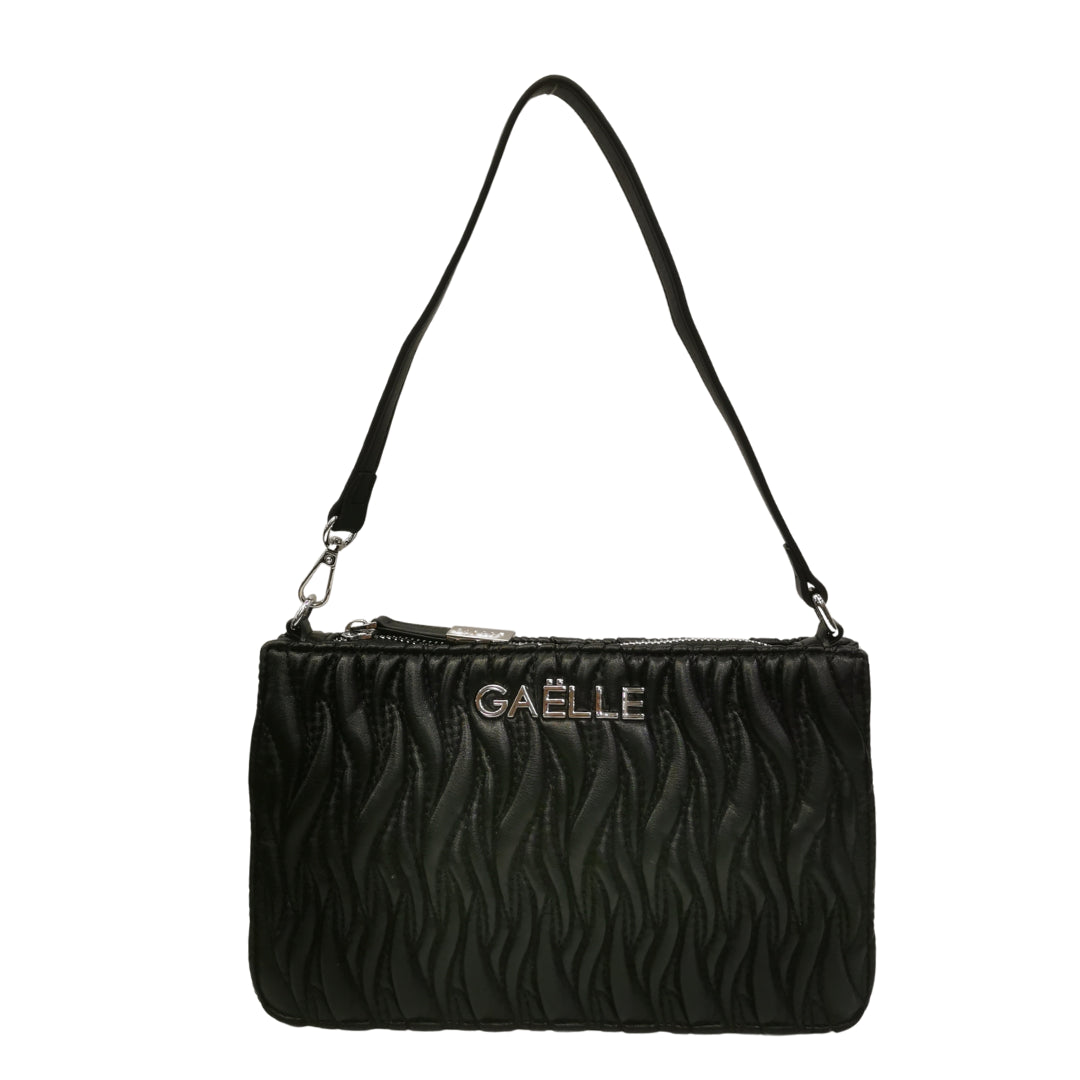Gaelle Borsa Matelassé in Ecopelle Nera Logo Lettering