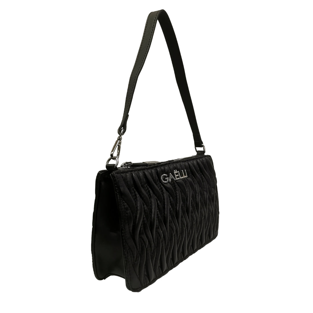 Gaelle Borsa Matelassé in Ecopelle Nera Logo Lettering