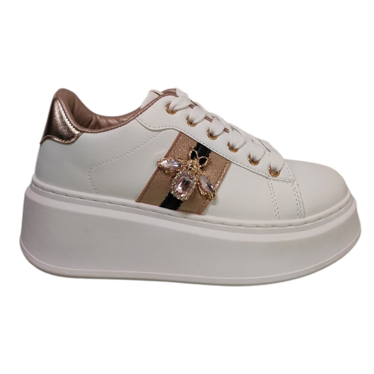 Ninì Sneakers Donna in Ecopelle Bianca Platform con Farfalla Accessorio