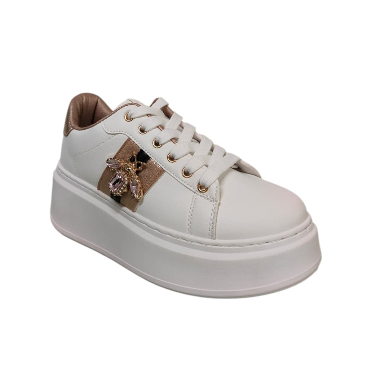 Ninì Sneakers Donna in Ecopelle Bianca Platform con Farfalla Accessorio