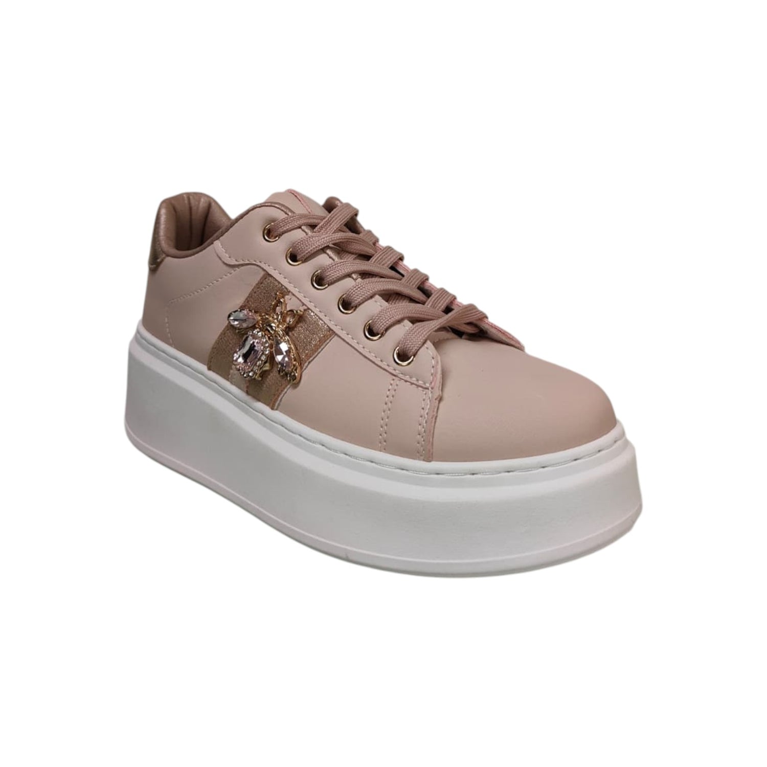 Ninì Sneakers Donna in Ecopelle Rosa Platform con Farfalla Accessorio