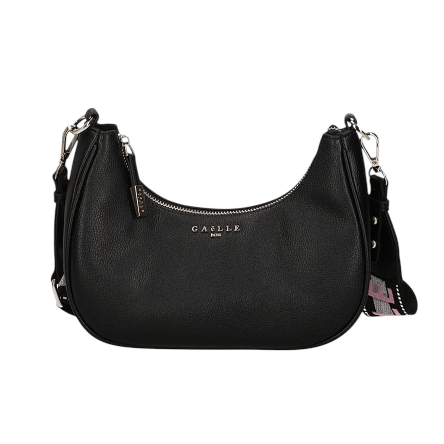 Gaelle Borsa a Tracolla Mezzaluna Donna in Ecopelle Nera con Tracolla in Tessuto