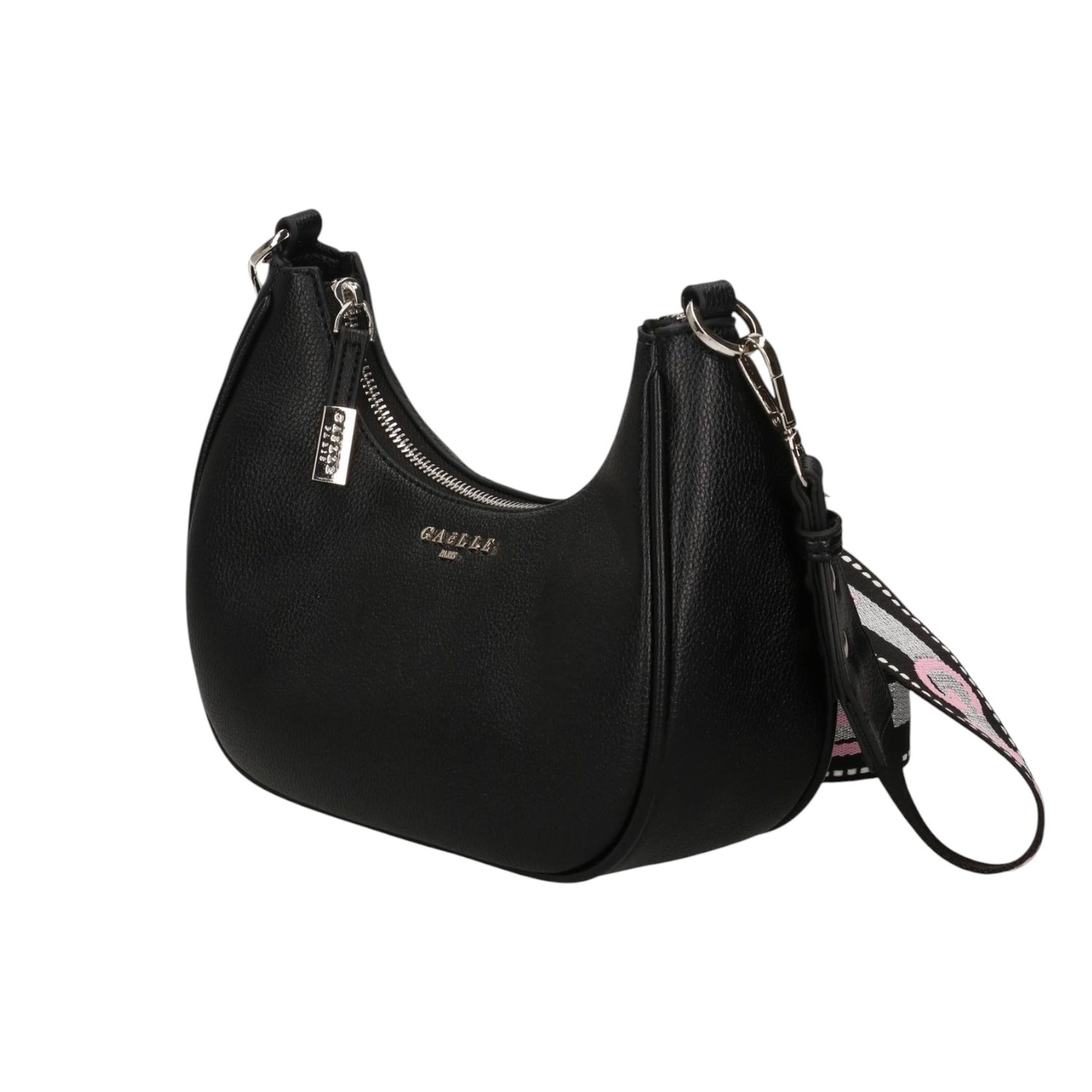 Gaelle Borsa a Tracolla Mezzaluna Donna in Ecopelle Nera con Tracolla in Tessuto