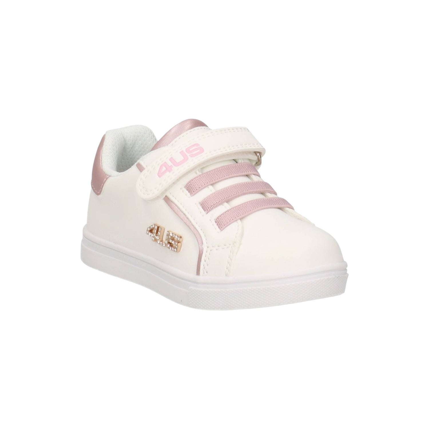 4US Sneakers Bambina in Ecopelle Bianco Rosa con Strappo