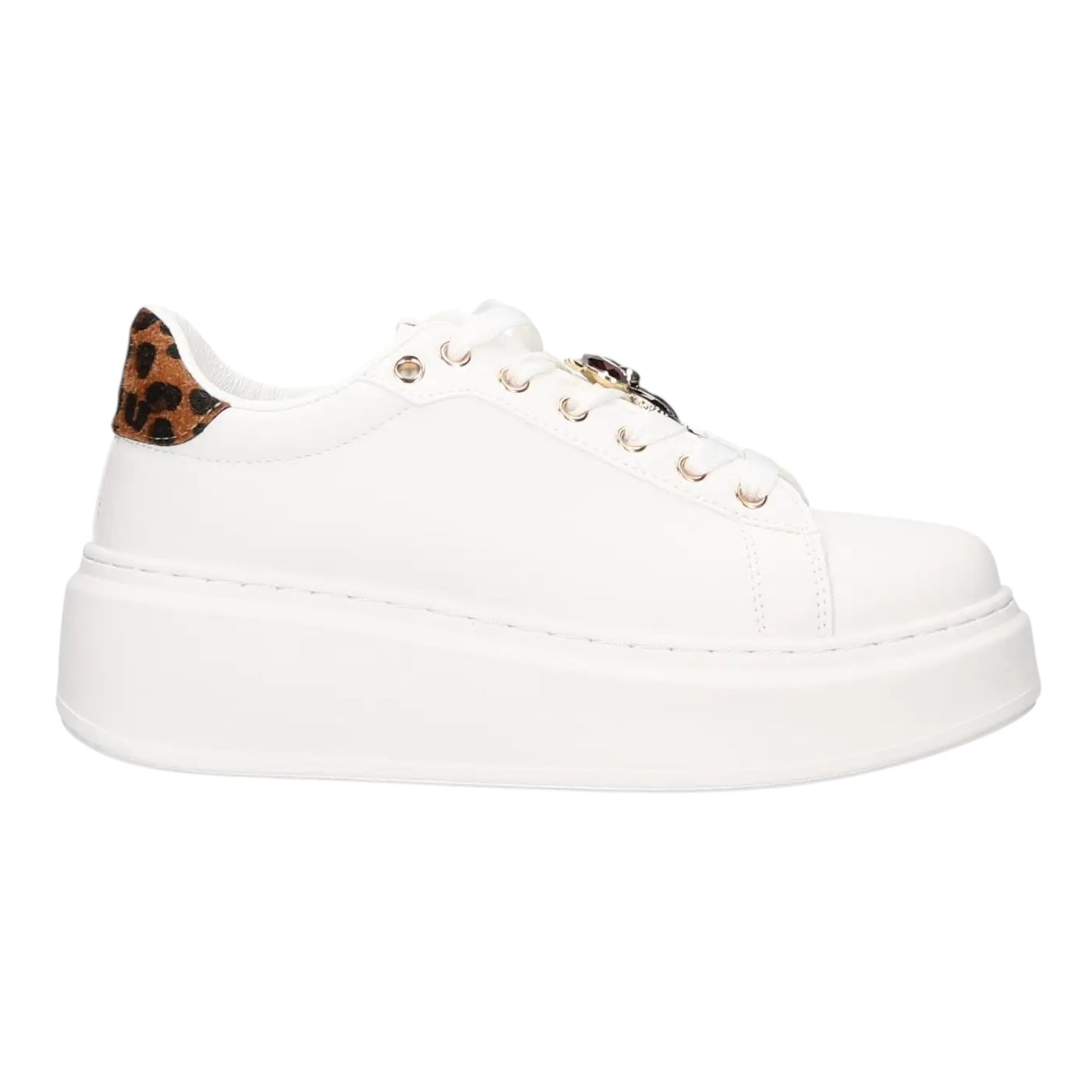 Ninì Sneakers Donna in Ecopelle Bianca Platform con Accessori e Dettaglio Animalier