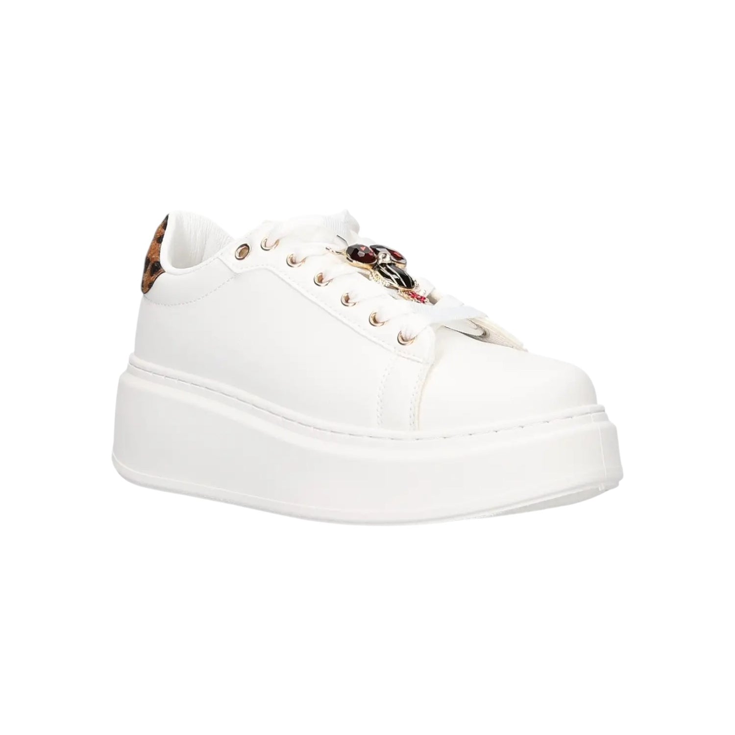 Ninì Sneakers Donna in Ecopelle Bianca Platform con Accessori e Dettaglio Animalier