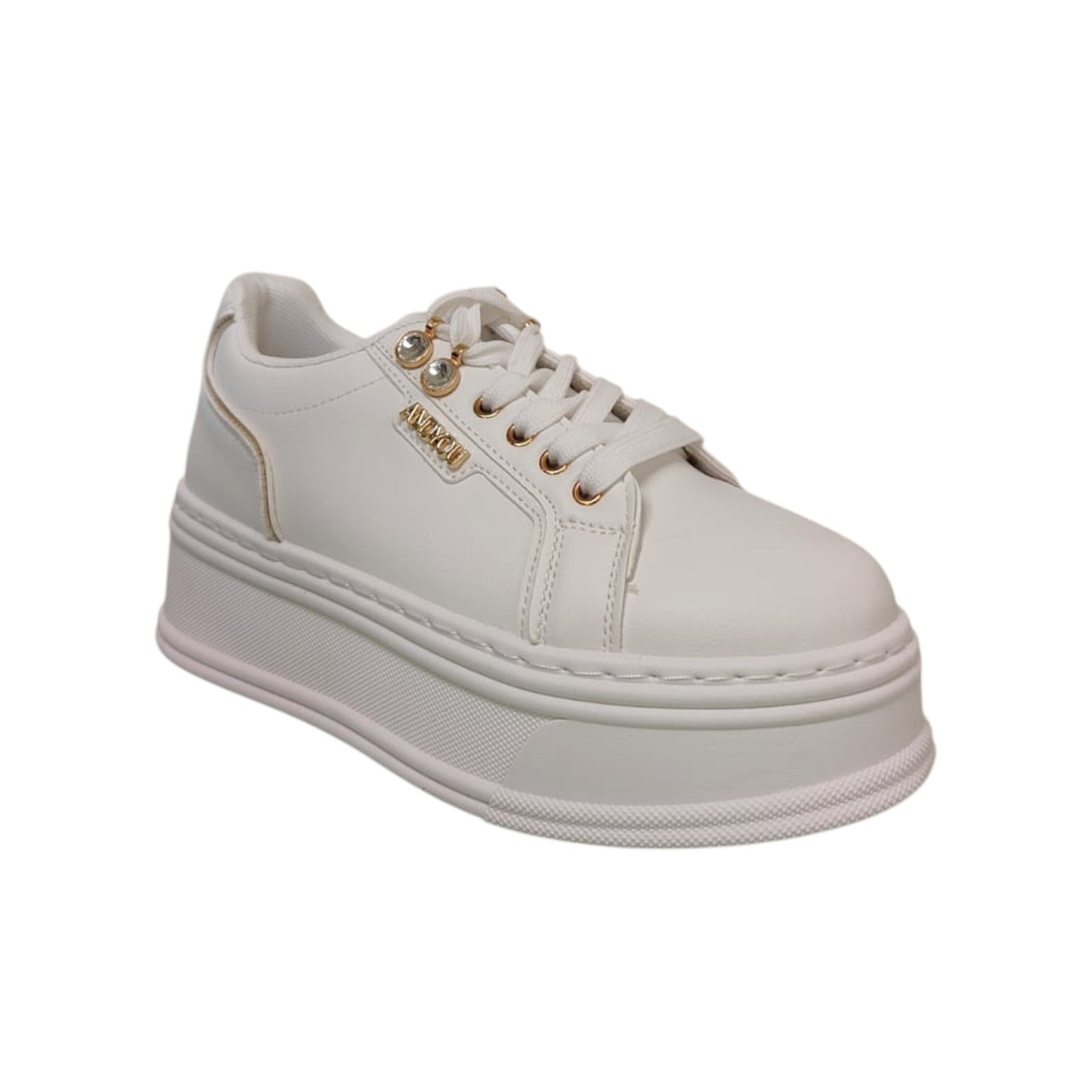 Ninì Sneakers Donna in Ecopelle Bianca Platform con Dettagli Oro
