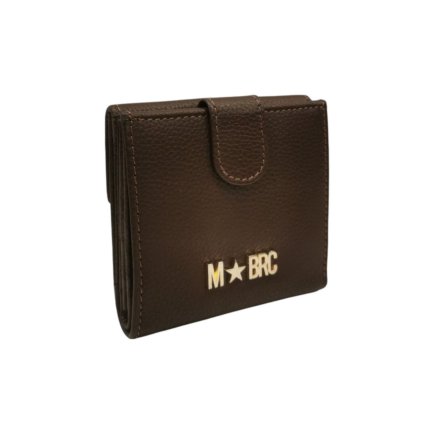 M Brc Portafoglio Piccolo Donna in Vera Pelle Marrone con Bottone