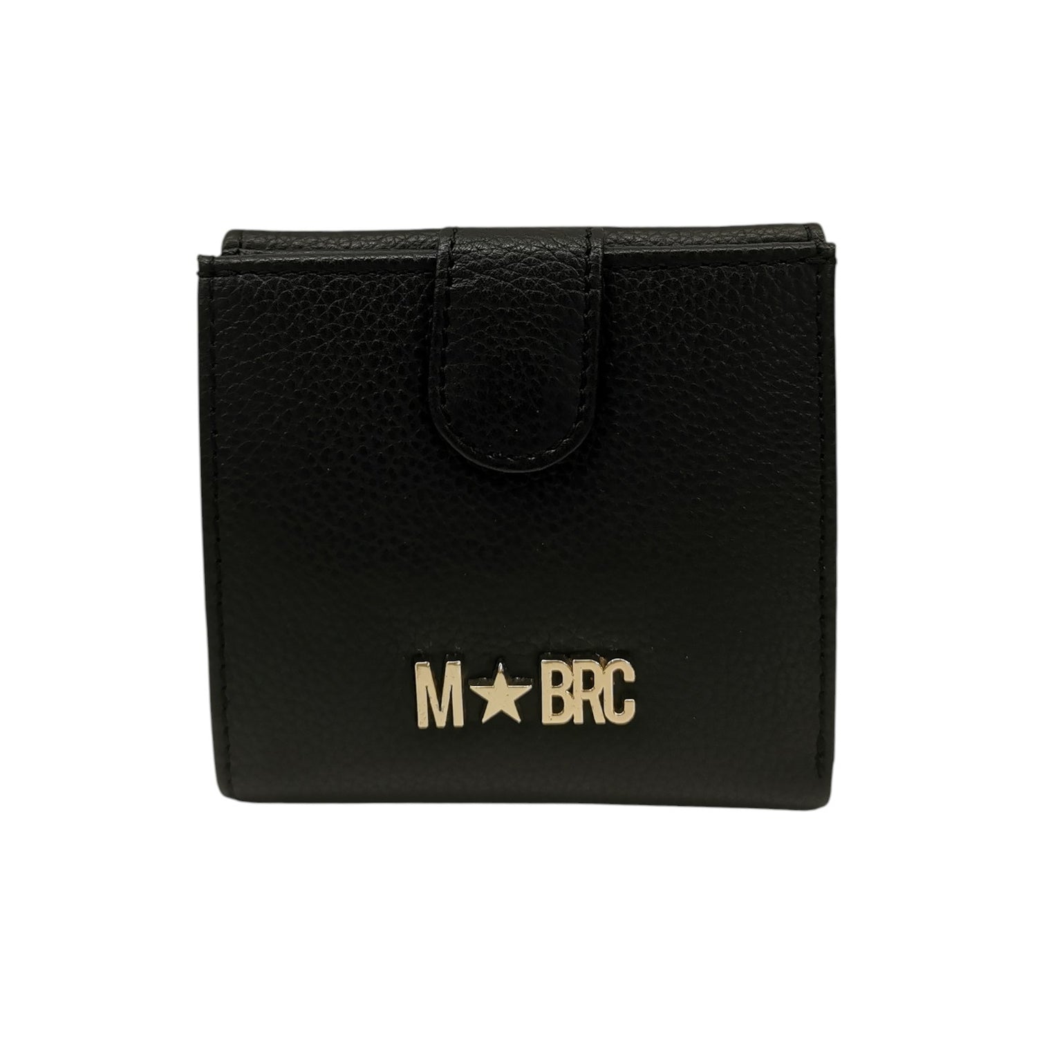 M Brc Portafoglio Piccolo Donna in Vera Pelle Nera con Bottone