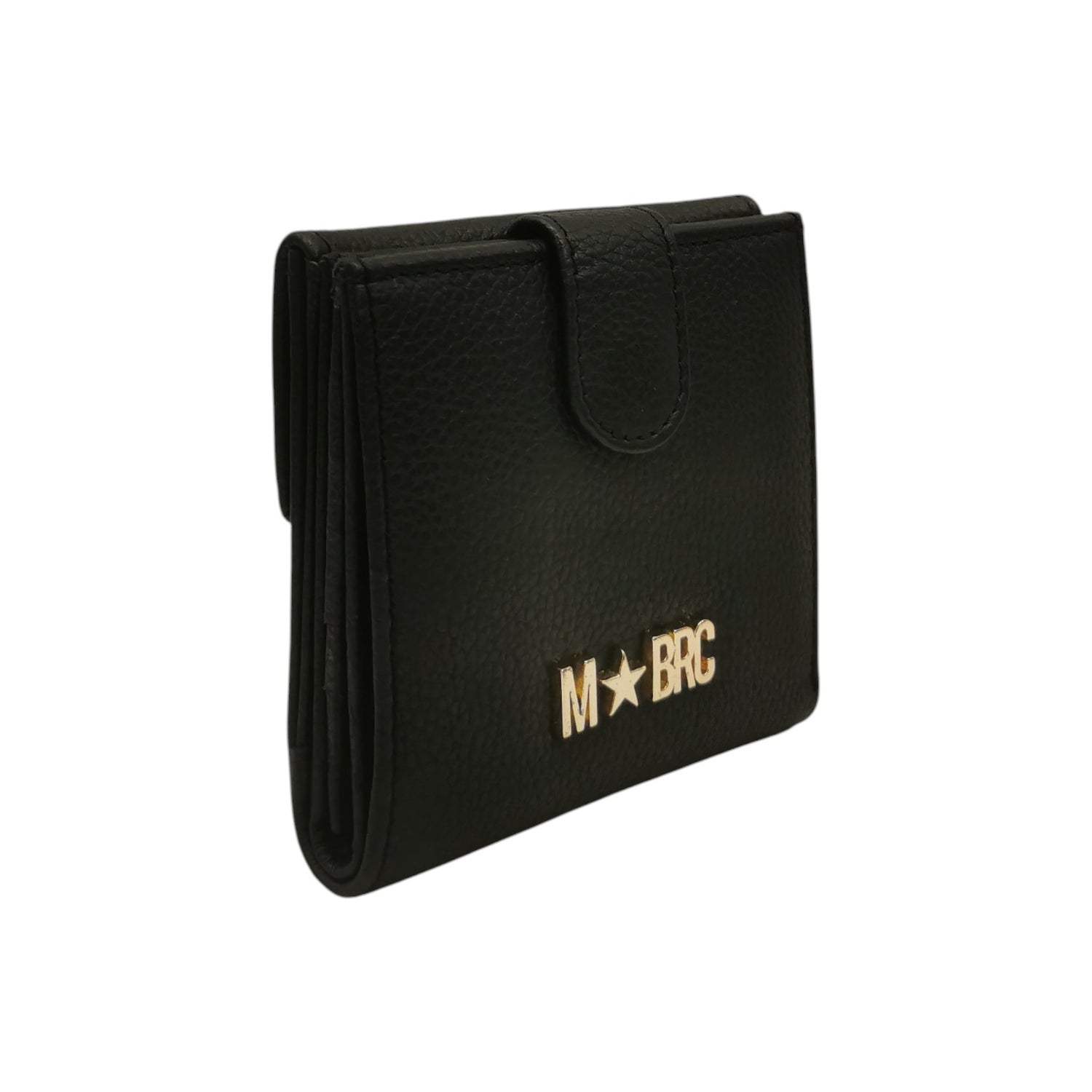 M Brc Portafoglio Piccolo Donna in Vera Pelle Nera con Bottone