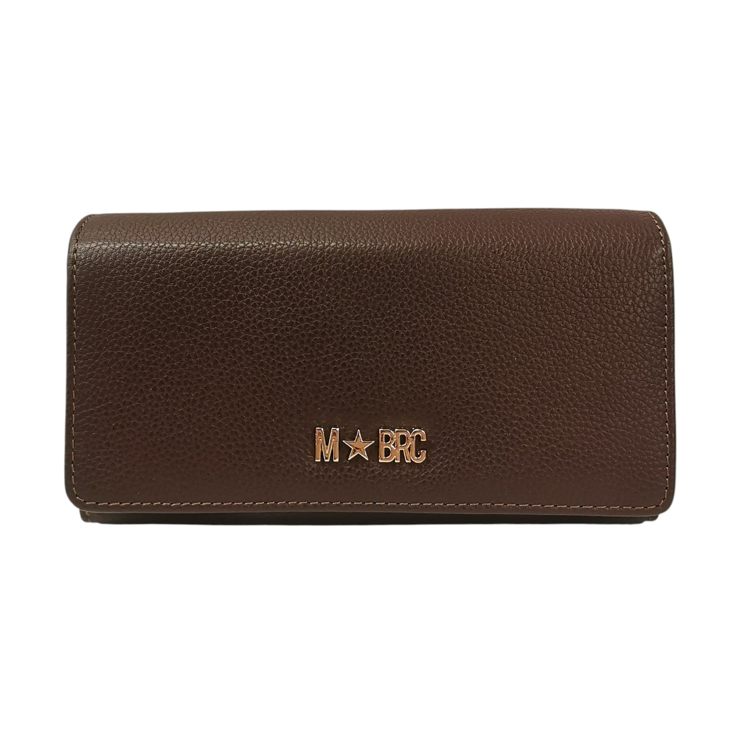 M Brc Portafoglio Donna in Pelle Martellata Marrone con Bottone Magnetico e Zip