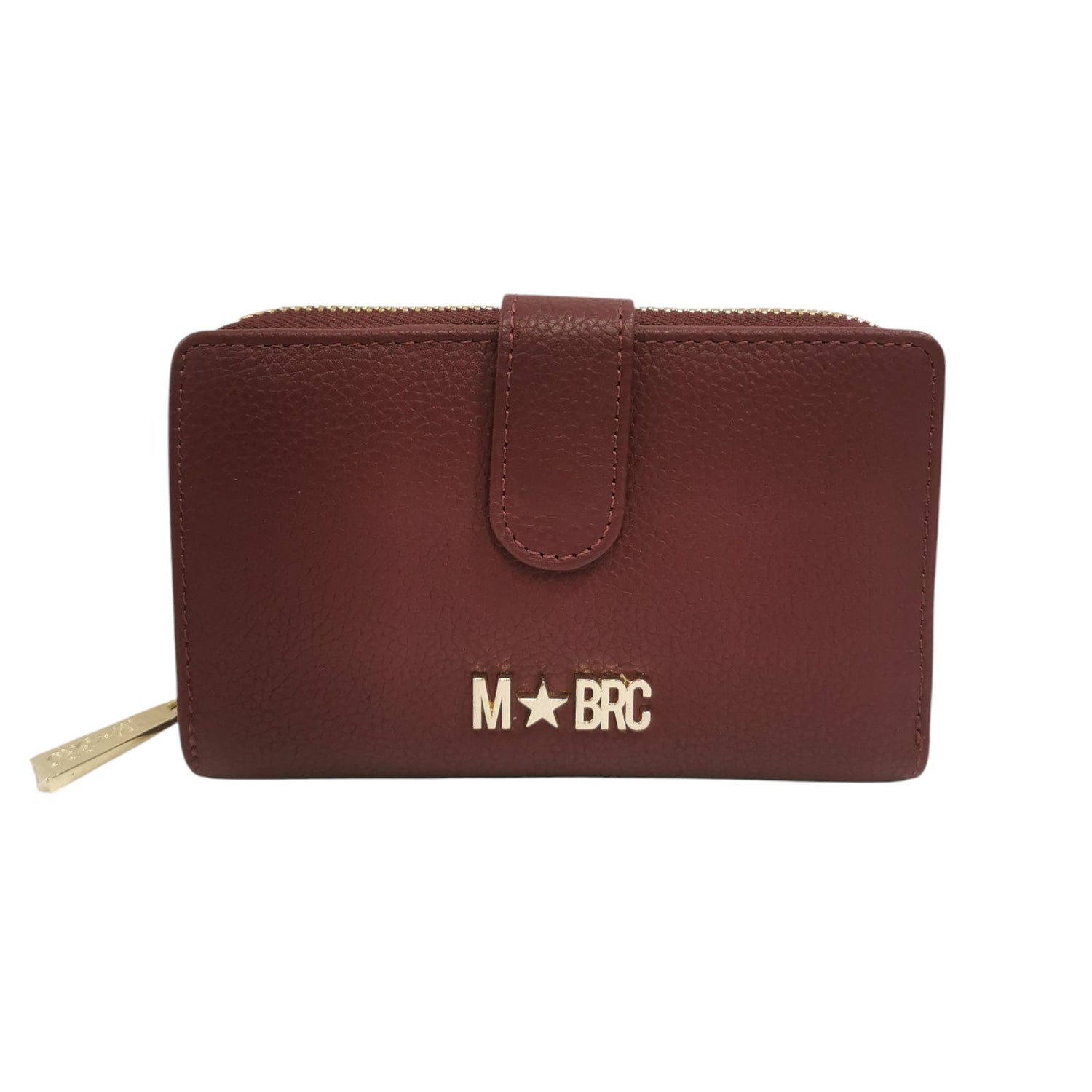 M Brc Portafoglio Medio Donna in Pelle Martellata Bordeaux con Bottone