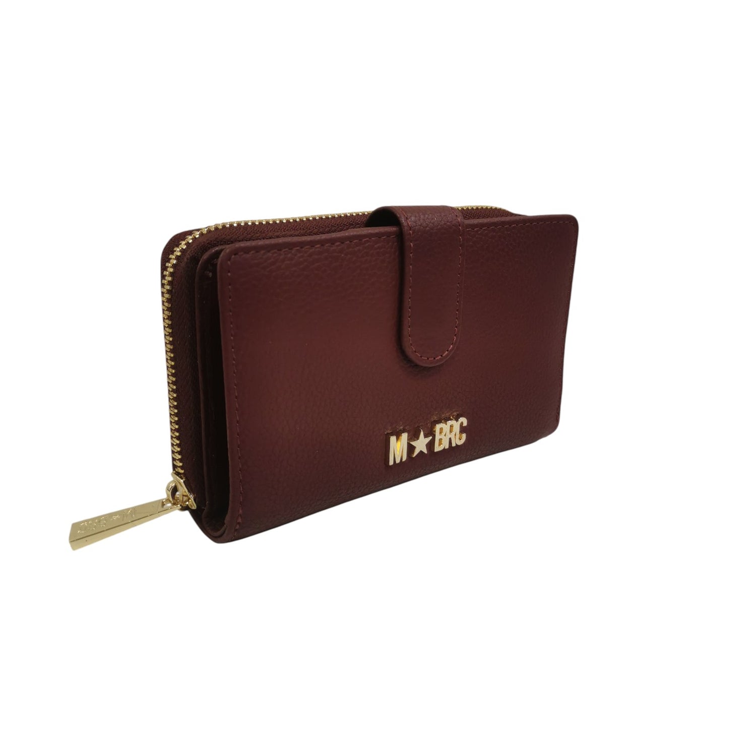 M Brc Portafoglio Medio Donna in Pelle Martellata Bordeaux con Bottone