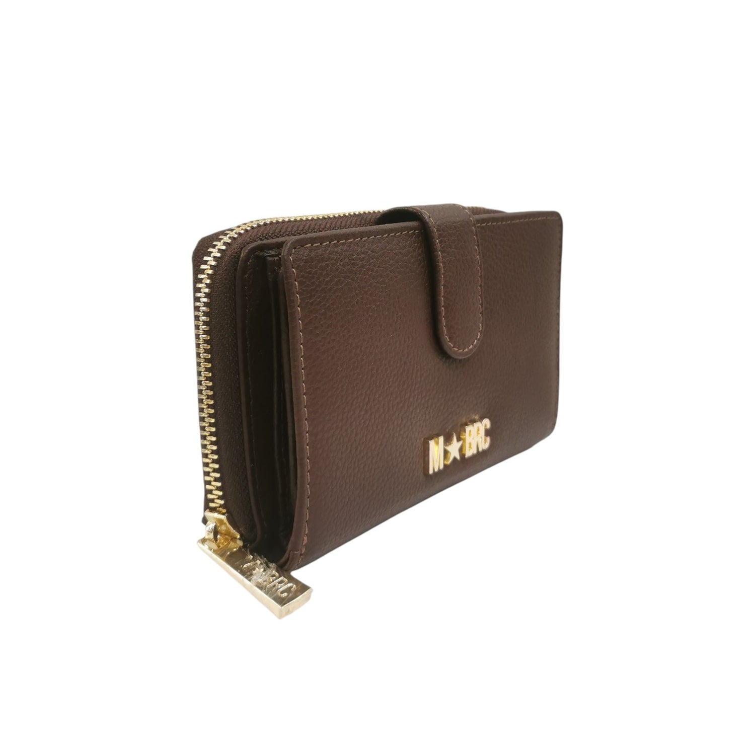 M Brc Portafoglio Medio Donna in Pelle Martellata Marrone con Bottone