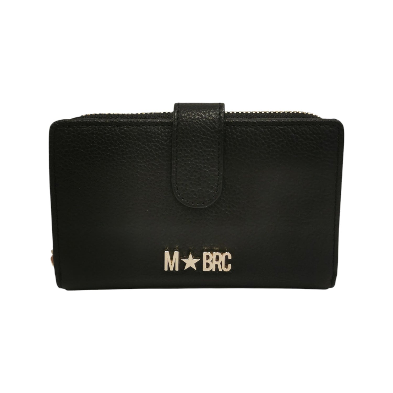 M Brc Portafoglio Medio Donna in Pelle Martellata Nera con Bottone