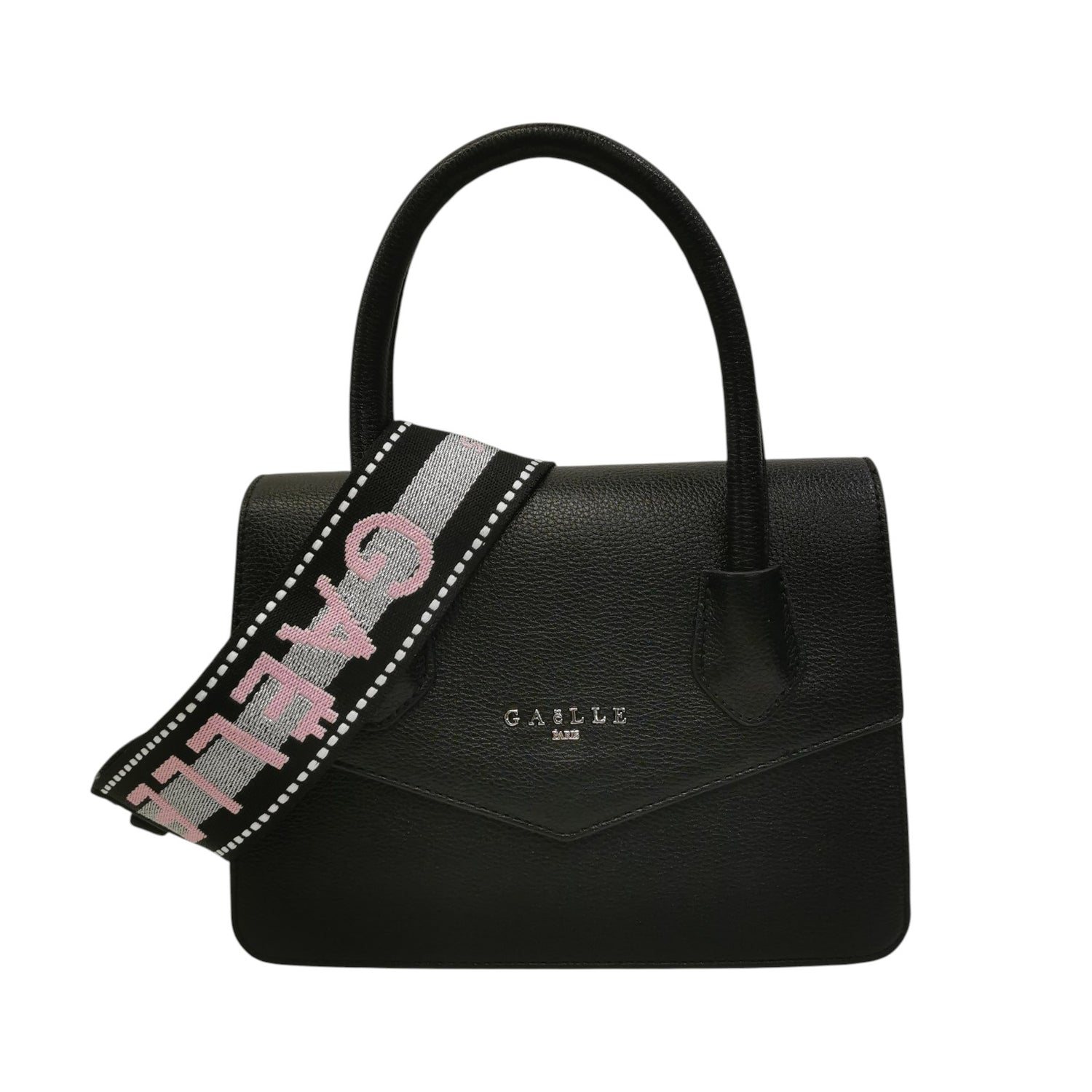 Gaelle Borsa a Mano Donna in Ecopelle Nera con Tracolla in Tessuto e Unico Manico