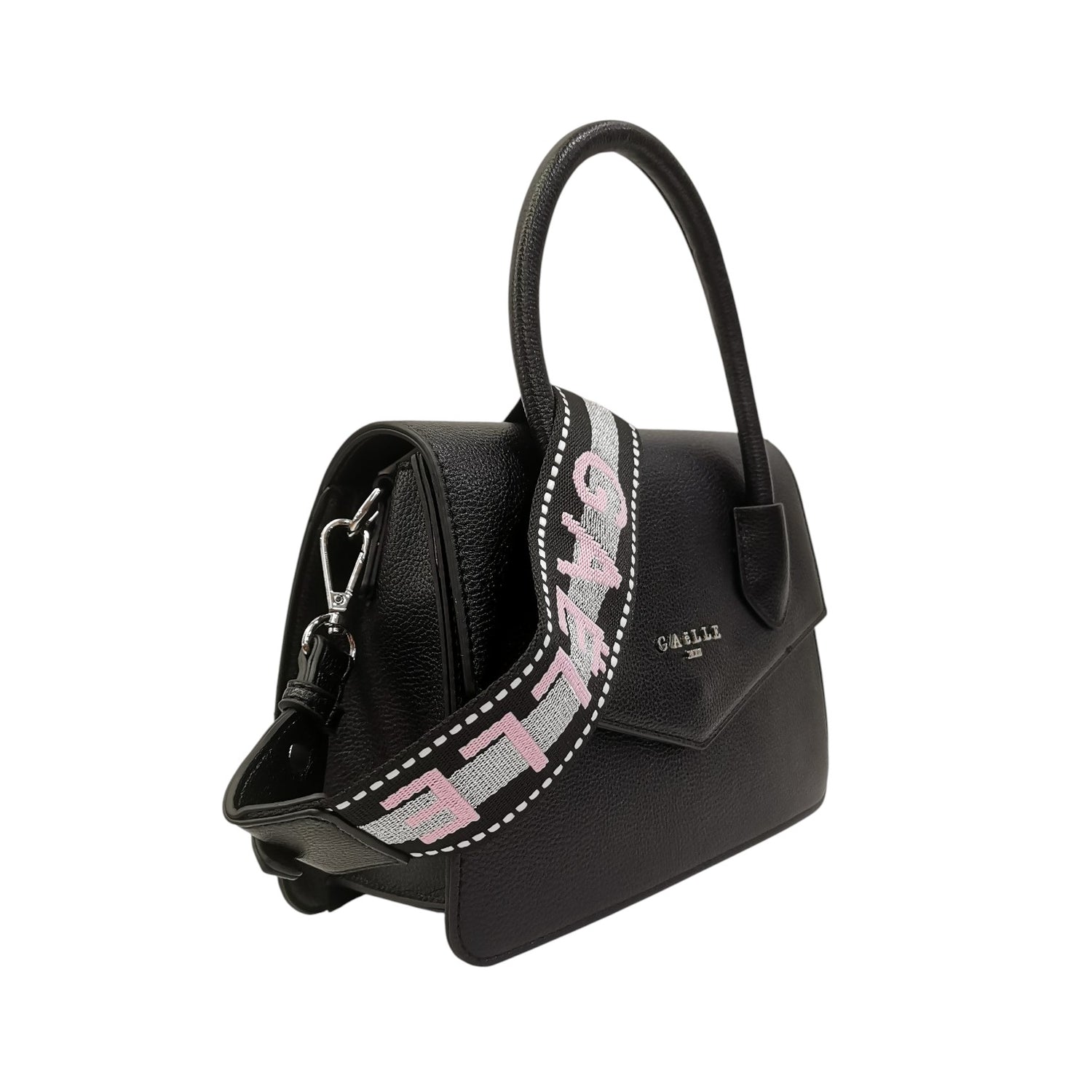 Gaelle Borsa a Mano Donna in Ecopelle Nera con Tracolla in Tessuto e Unico Manico