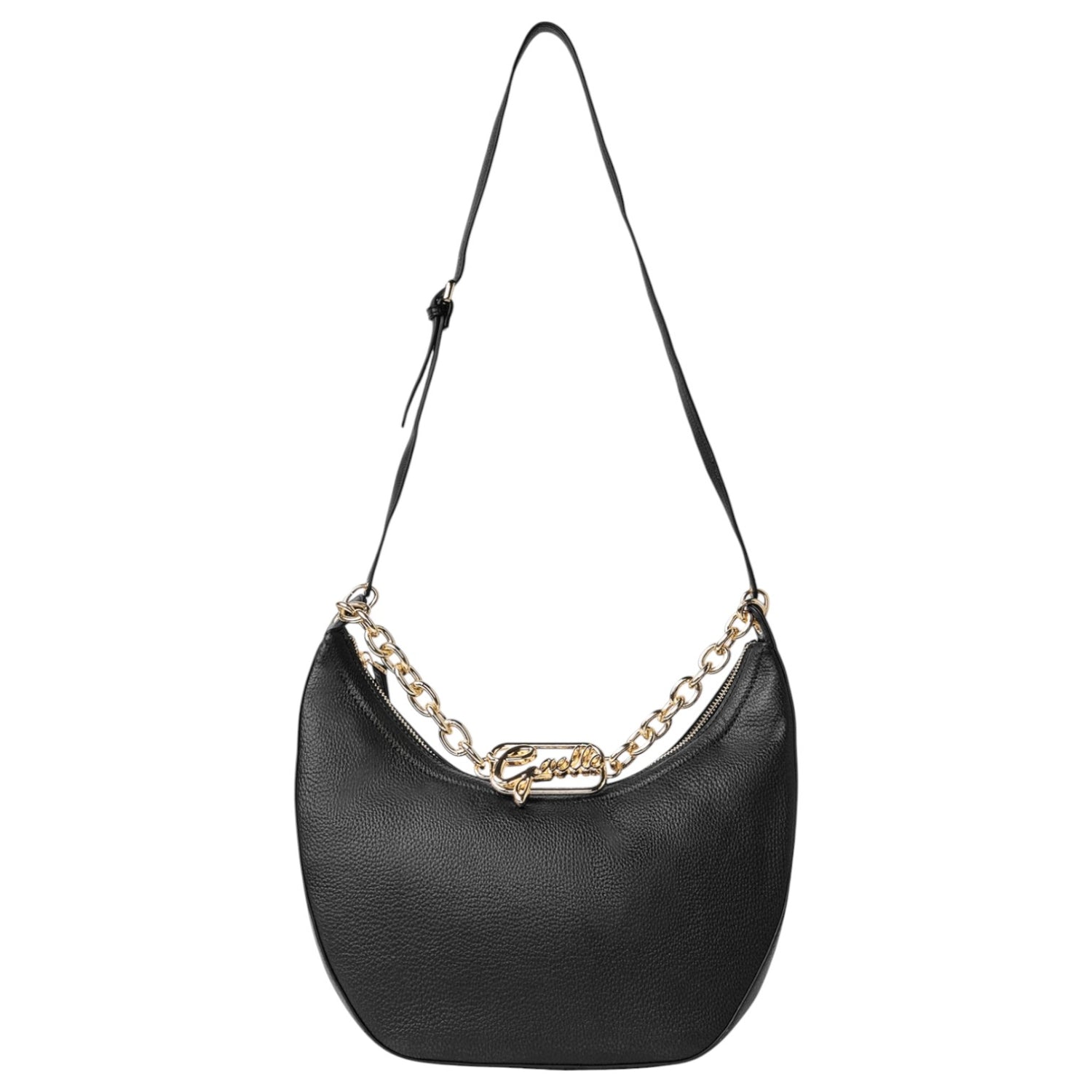 Gaelle Borsa a Tracolla Grande Mezzaluna in Ecopelle Nera con Logo Lettering