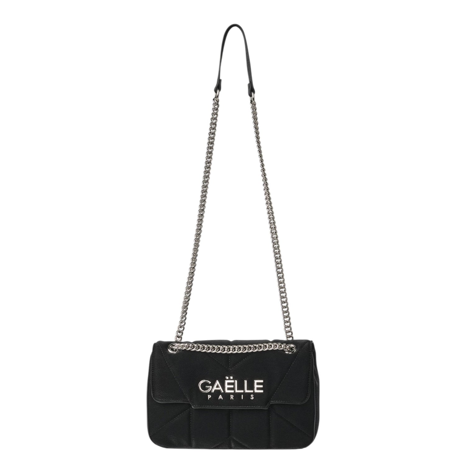 Gaelle Borsa a Tracolla Donna in Ecopelle Nera con Catena Argento