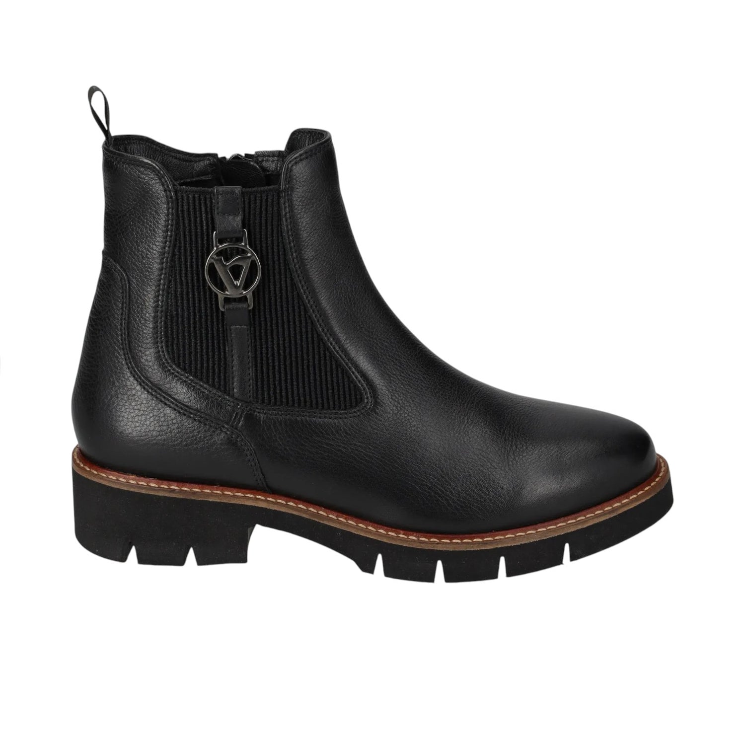 Valleverde Stivaletto Donna in Pelle Nera con Elastico e Accessorio Logato
