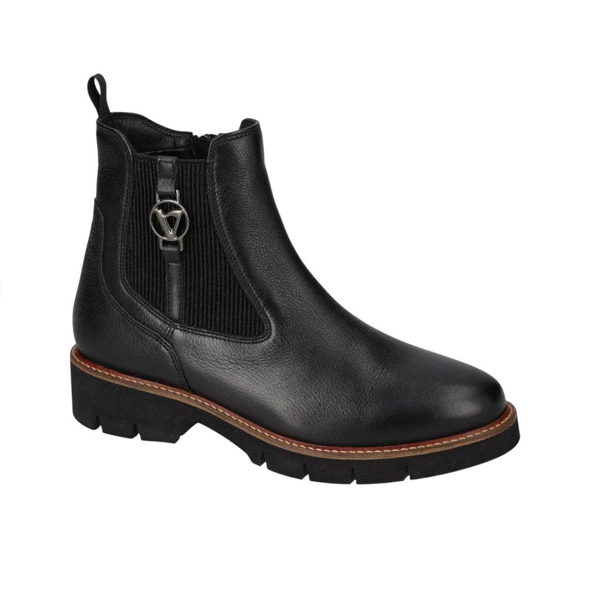 Valleverde Stivaletto Donna in Pelle Nera con Elastico e Accessorio Logato