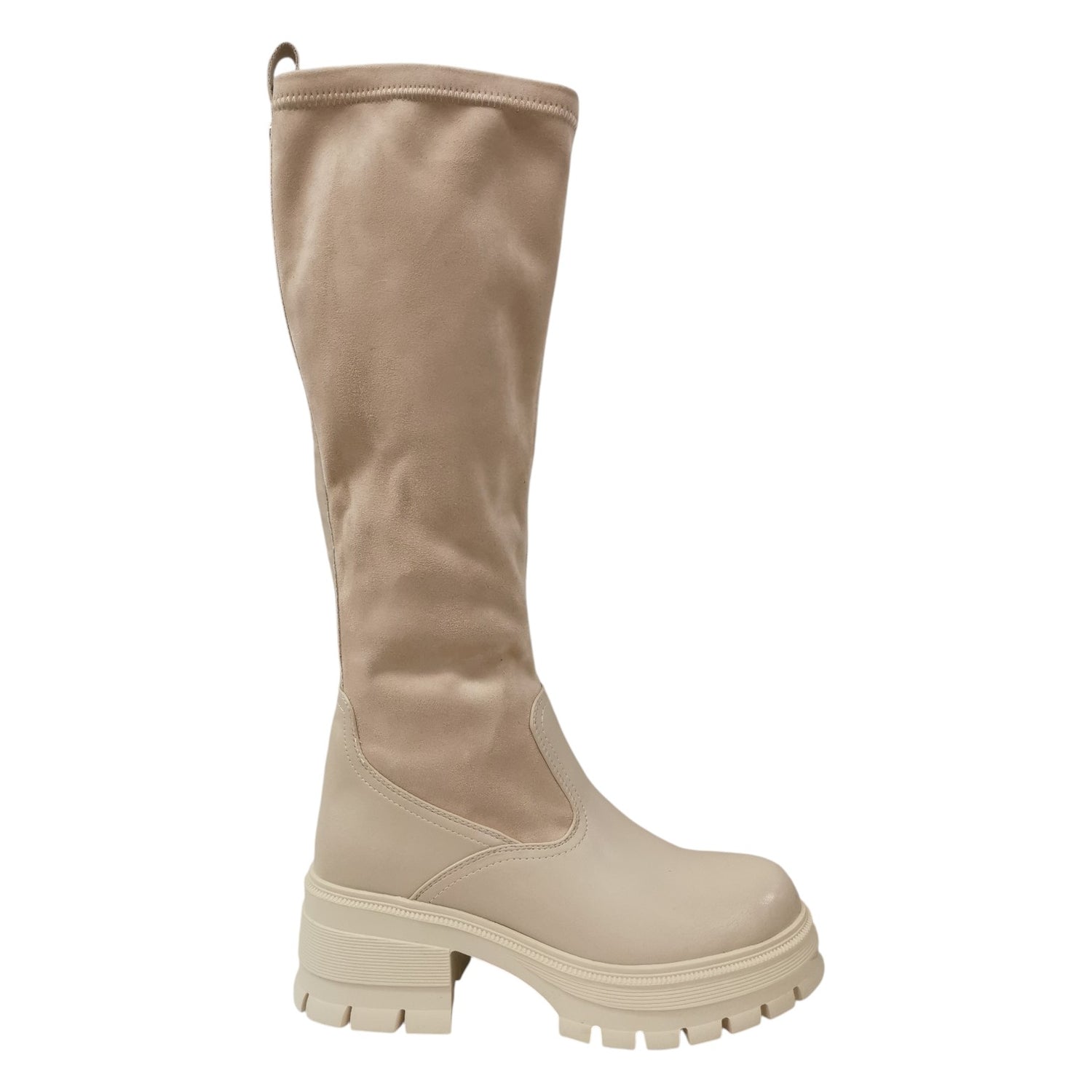 Keys Stivale Lungo Donna in Ecopelle Beige con Platform