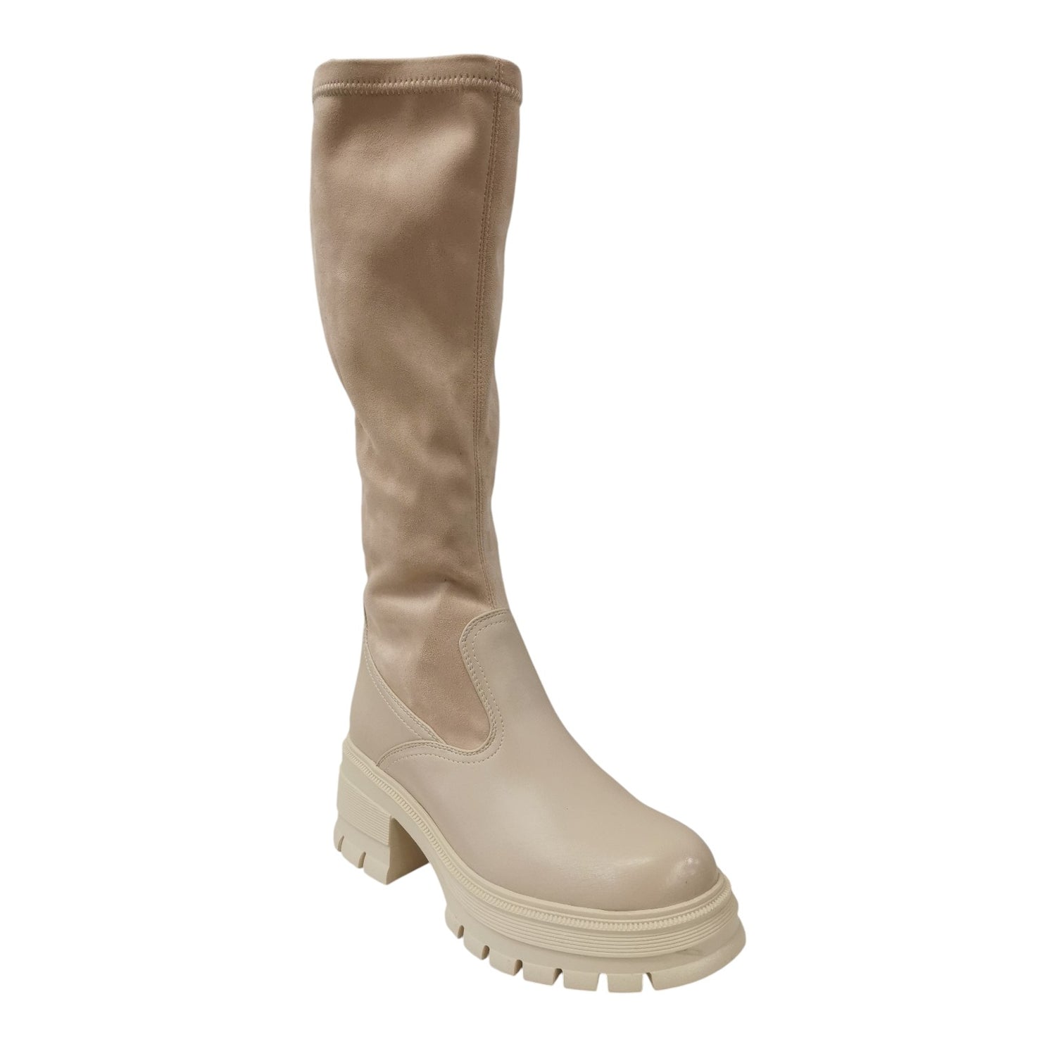 Keys Stivale Lungo Donna in Ecopelle Beige con Platform