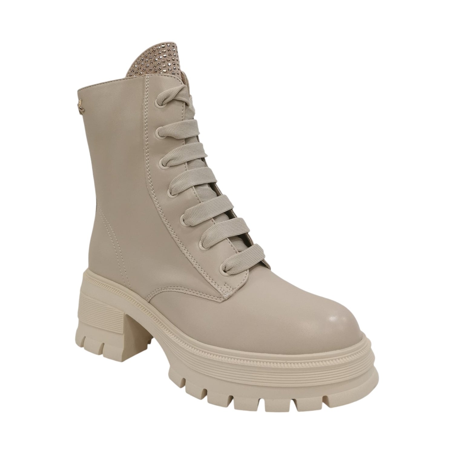 Keys Anfibio Donna in Ecopelle Beige con Strass e Tacco Largo Alto 60mm