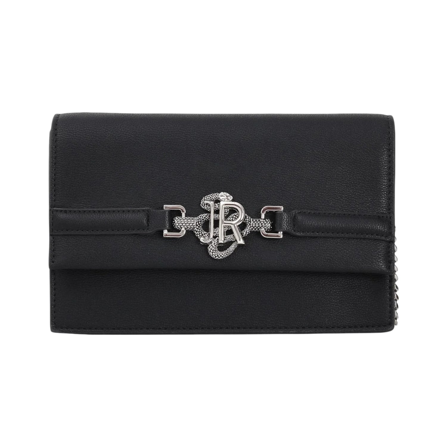 John Richmond Borsa a Tracolla Donna in Ecopelle Nera con Snake e Catena Argento