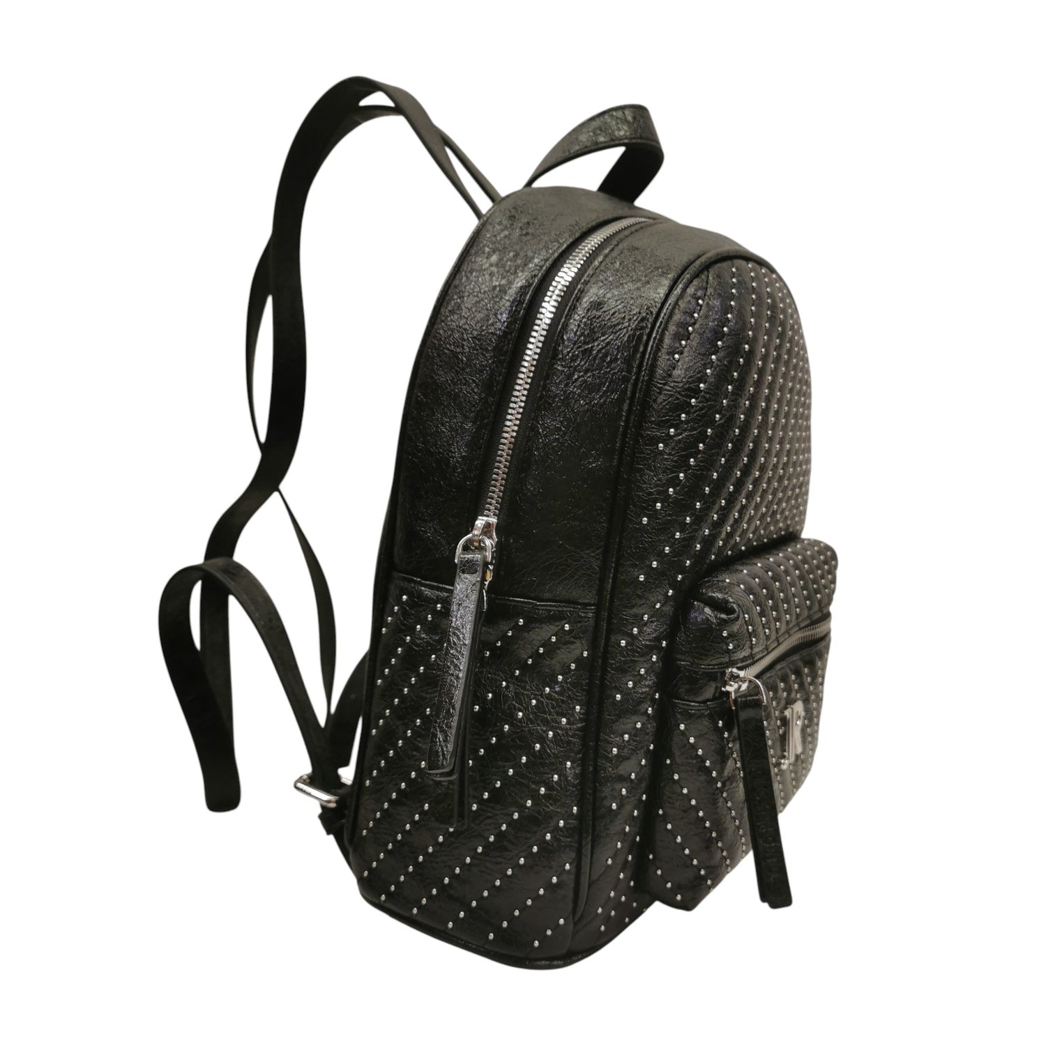 John Richmond Zaino Donna in Ecopelle Nera con Mini Borchiette All Over Argento