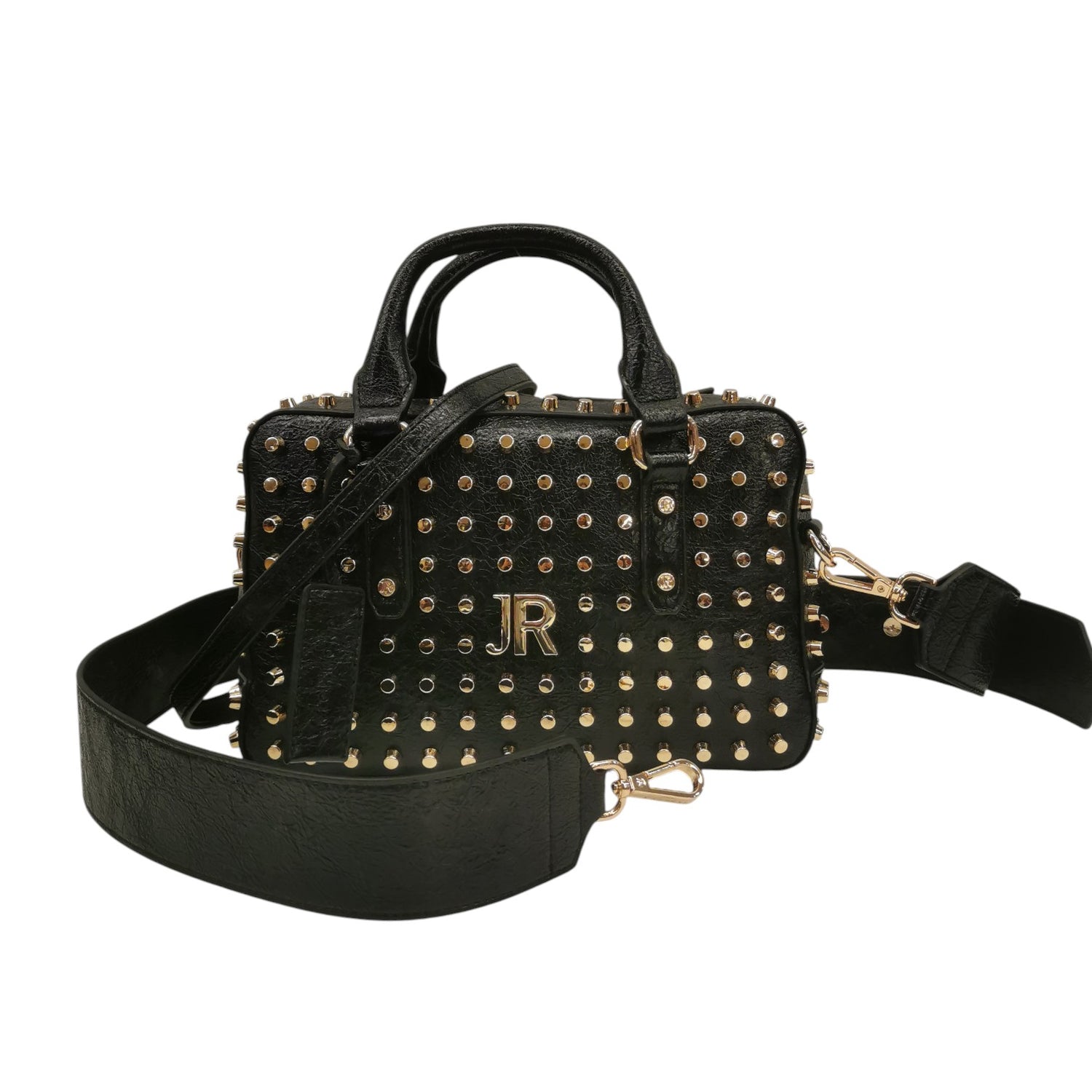 John Richmond Borsa a Mano Piccola Donna in Ecopelle Nera con Borchie Oro