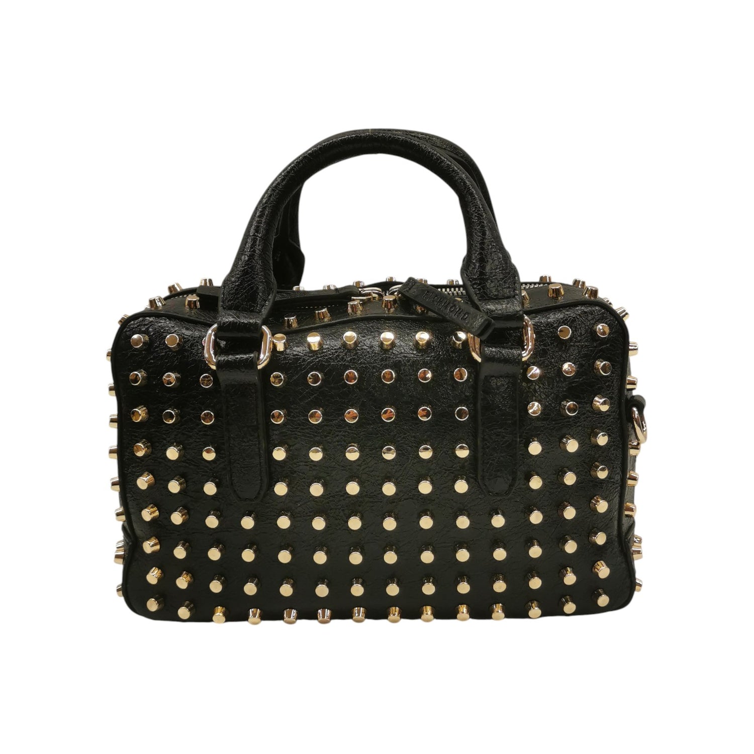 John Richmond Borsa a Mano Piccola Donna in Ecopelle Nera con Borchie Oro