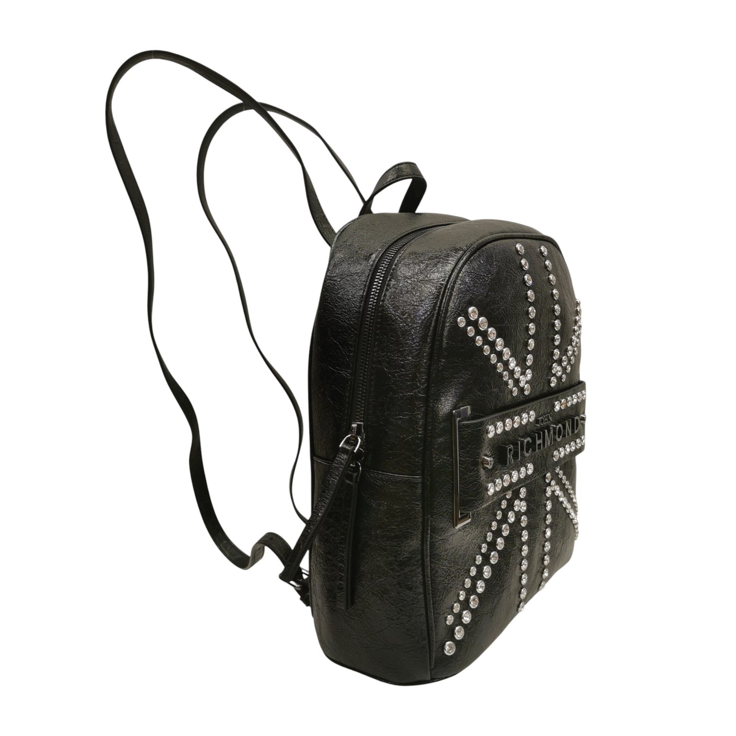 John Richmond Zaino Donna in Ecopelle Lucida Nera con Borchie Argento