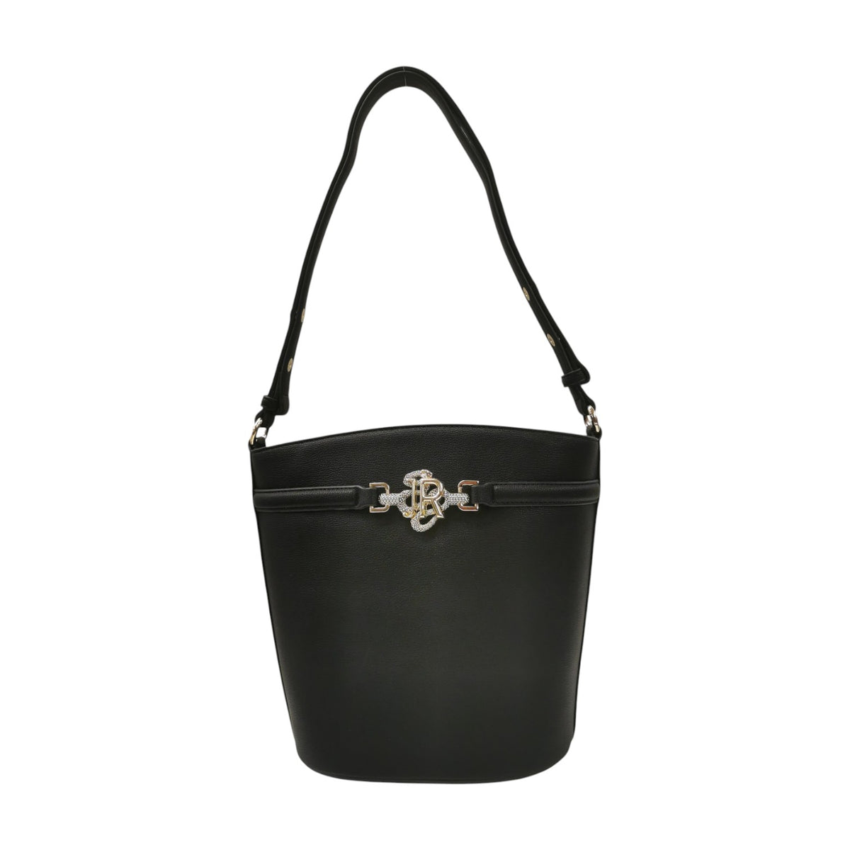 John Richmond Borsa a Tracolla Media Donna in Ecopelle Nera Oro con Portatessere