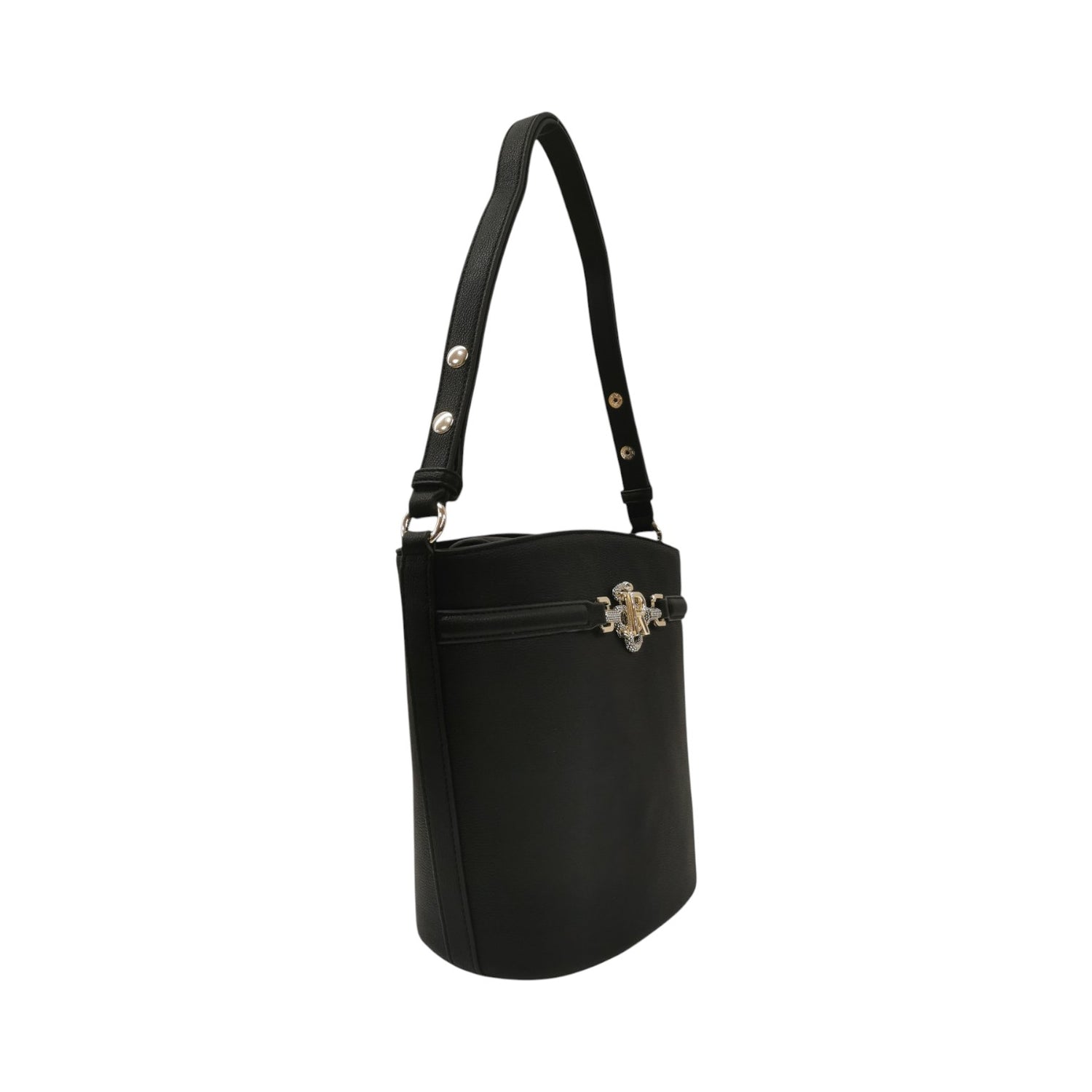 John Richmond Borsa a Tracolla Media Donna in Ecopelle Nera Oro con Portatessere