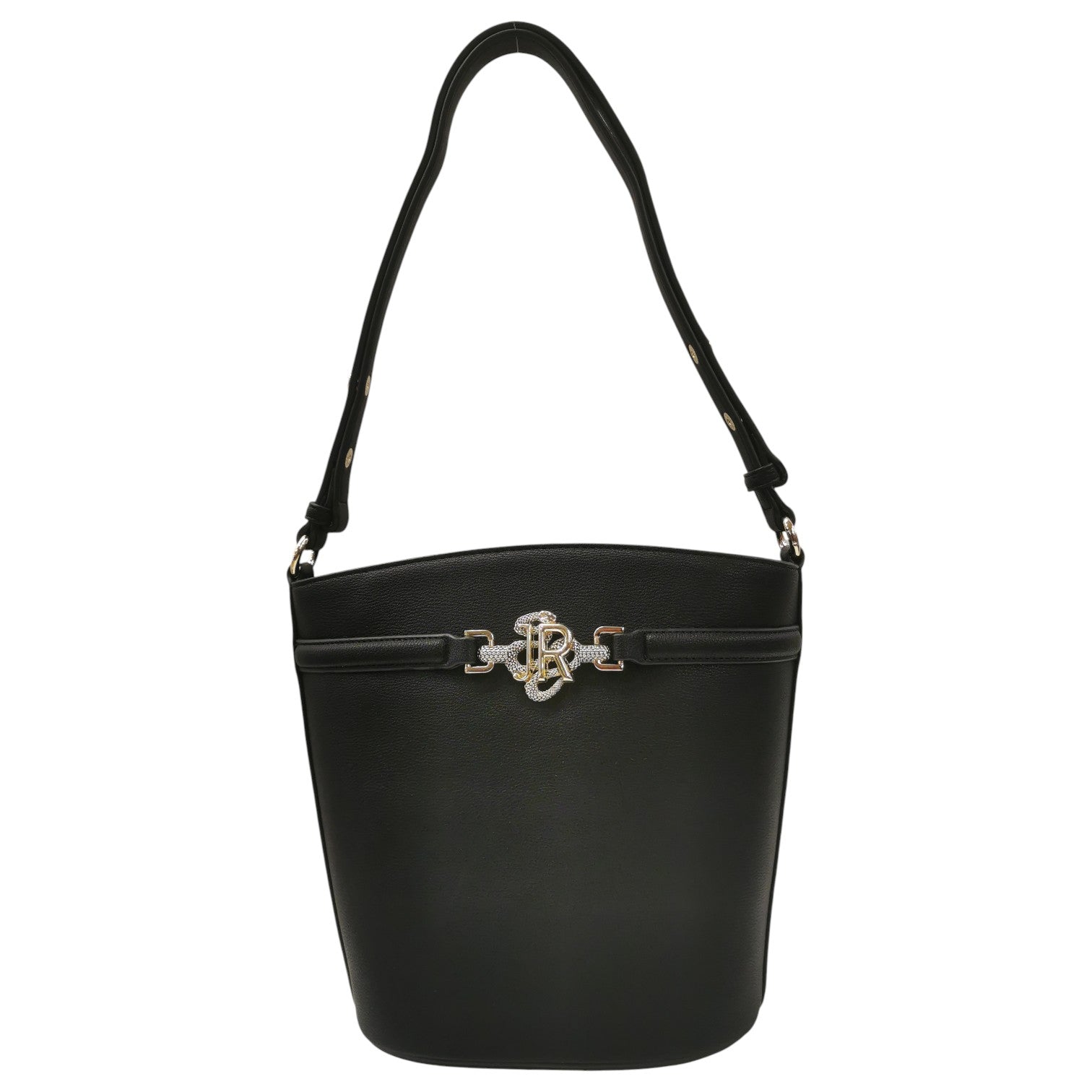 John Richmond Borsa a Tracolla Grande Donna in Ecopelle Nera Oro con Zip e Portatessere