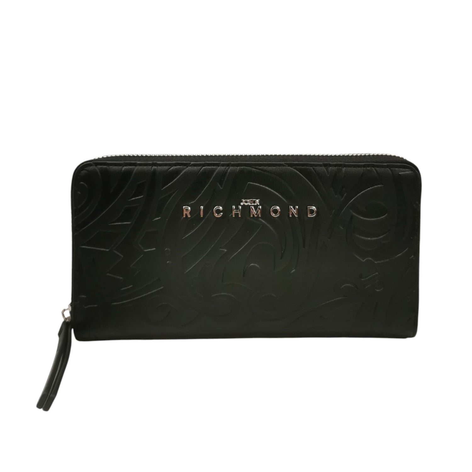 John Richmond Portafoglio Donna in Pelle Nero Argento con Motivo
