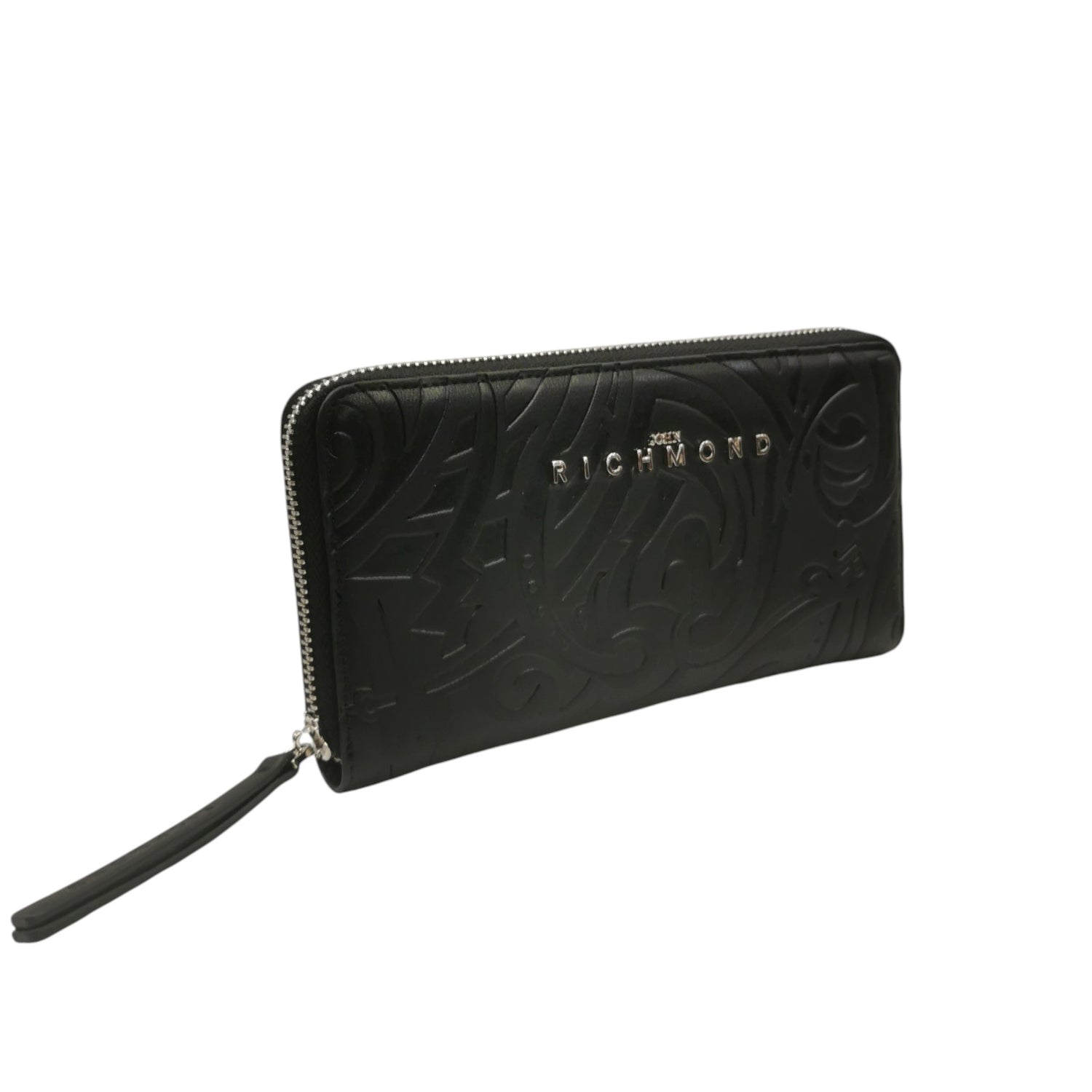 John Richmond Portafoglio Donna in Pelle Nero Argento con Motivo