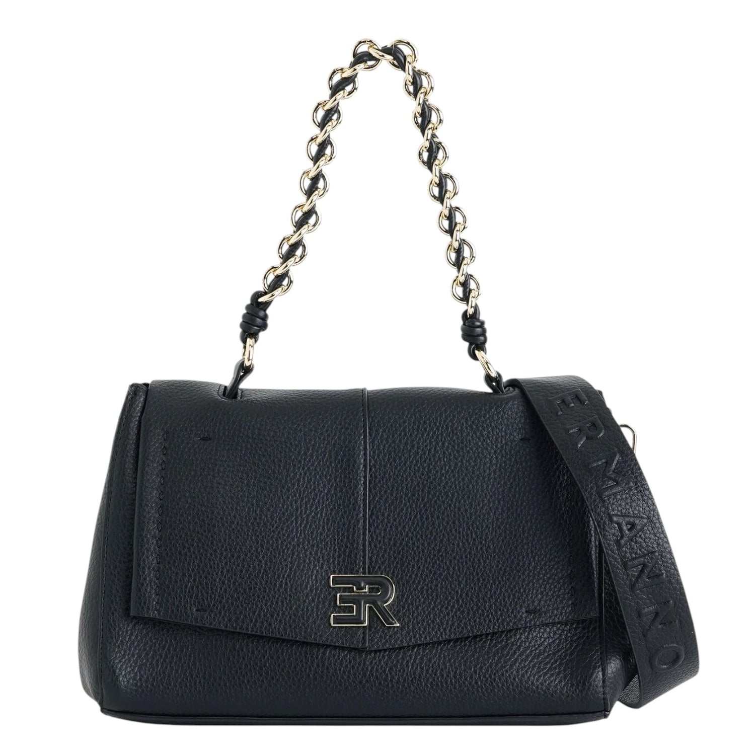 Ermanno Scervino Borsa a Spalla Grande Donna in Ecopelle Nera con Manico a Catena e Tracolla