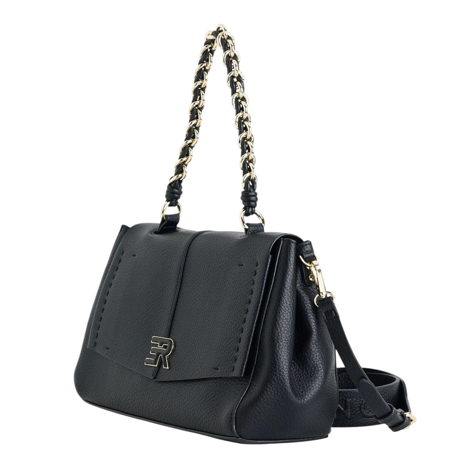 Ermanno Scervino Borsa a Spalla Grande Donna in Ecopelle Nera con Manico a Catena e Tracolla
