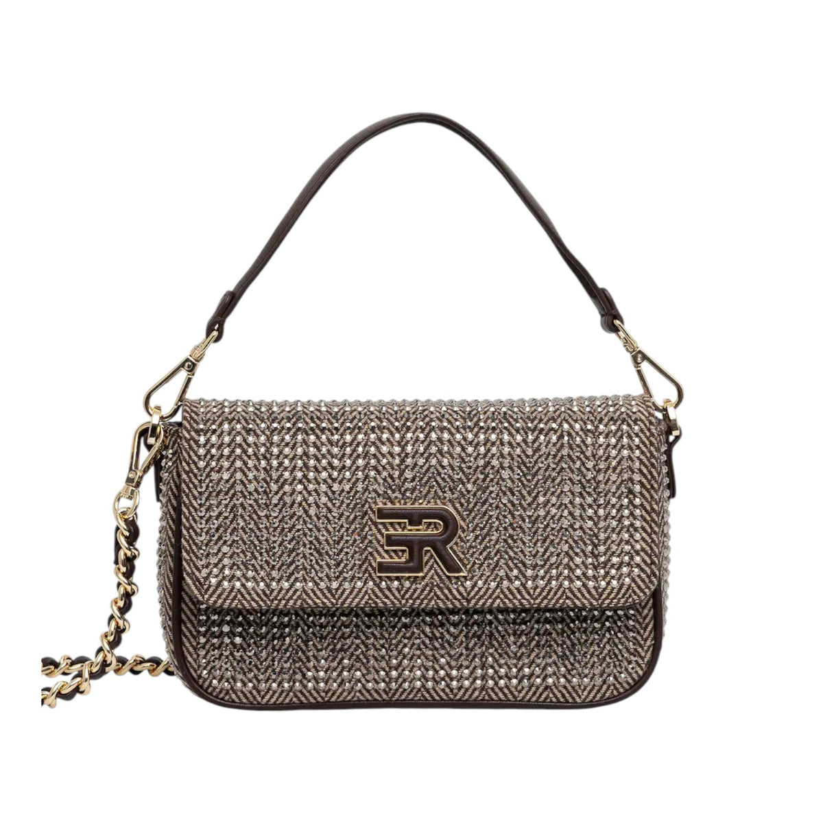 Ermanno Scervino Borsa a Spalla Donna Marrone con Strass All Over e Tracolla