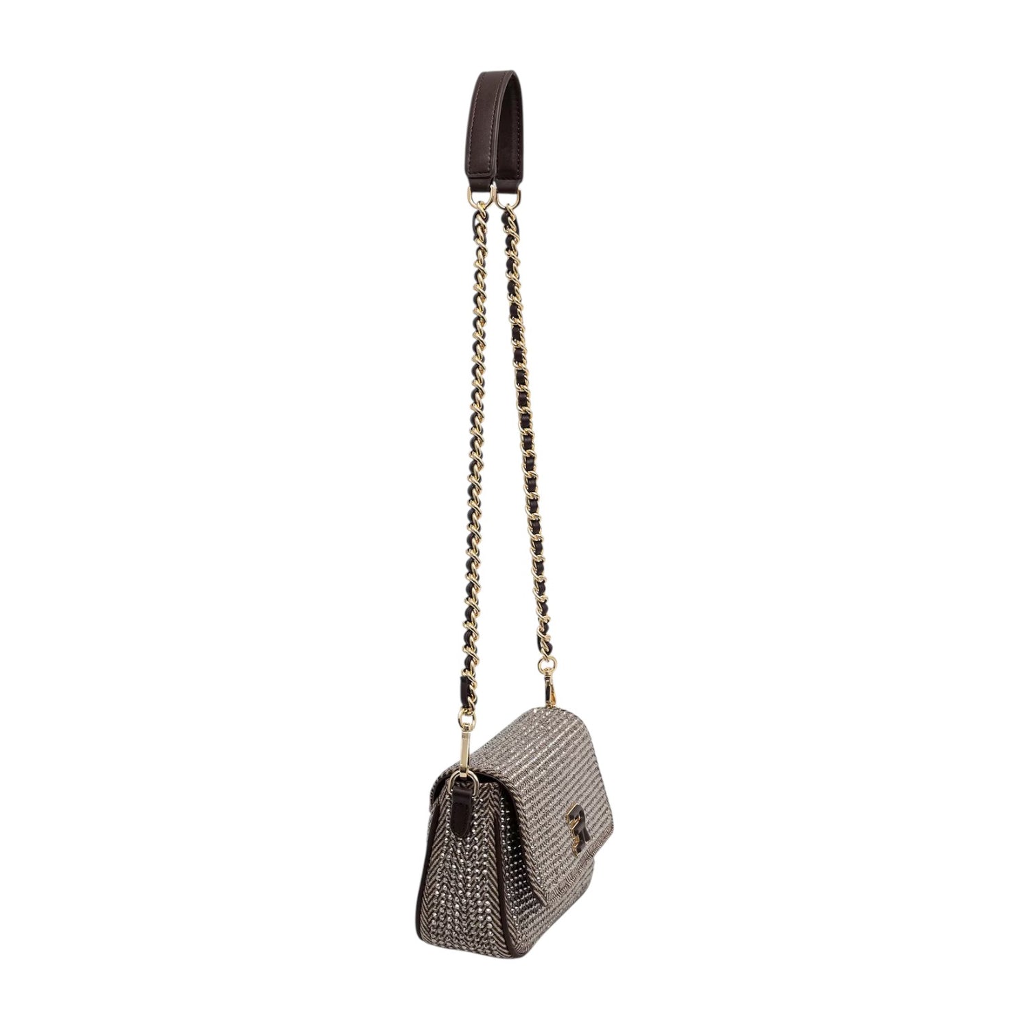 Ermanno Scervino Borsa a Spalla Donna Marrone con Strass All Over e Tracolla