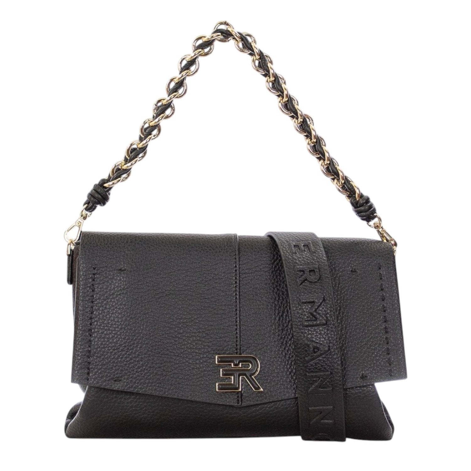 Ermanno Scervino Borsa a Tracolla Donna in Ecopelle Nera con Catena a Manico e Tracolla