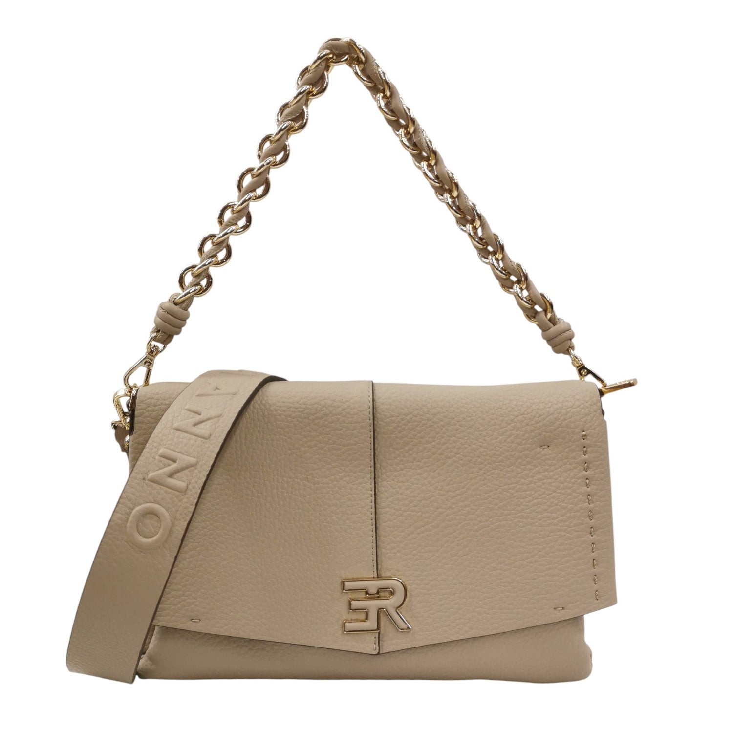 Ermanno Scervino Borsa a Tracolla Donna in Ecopelle Sabbia con Catena a Manico e Tracolla