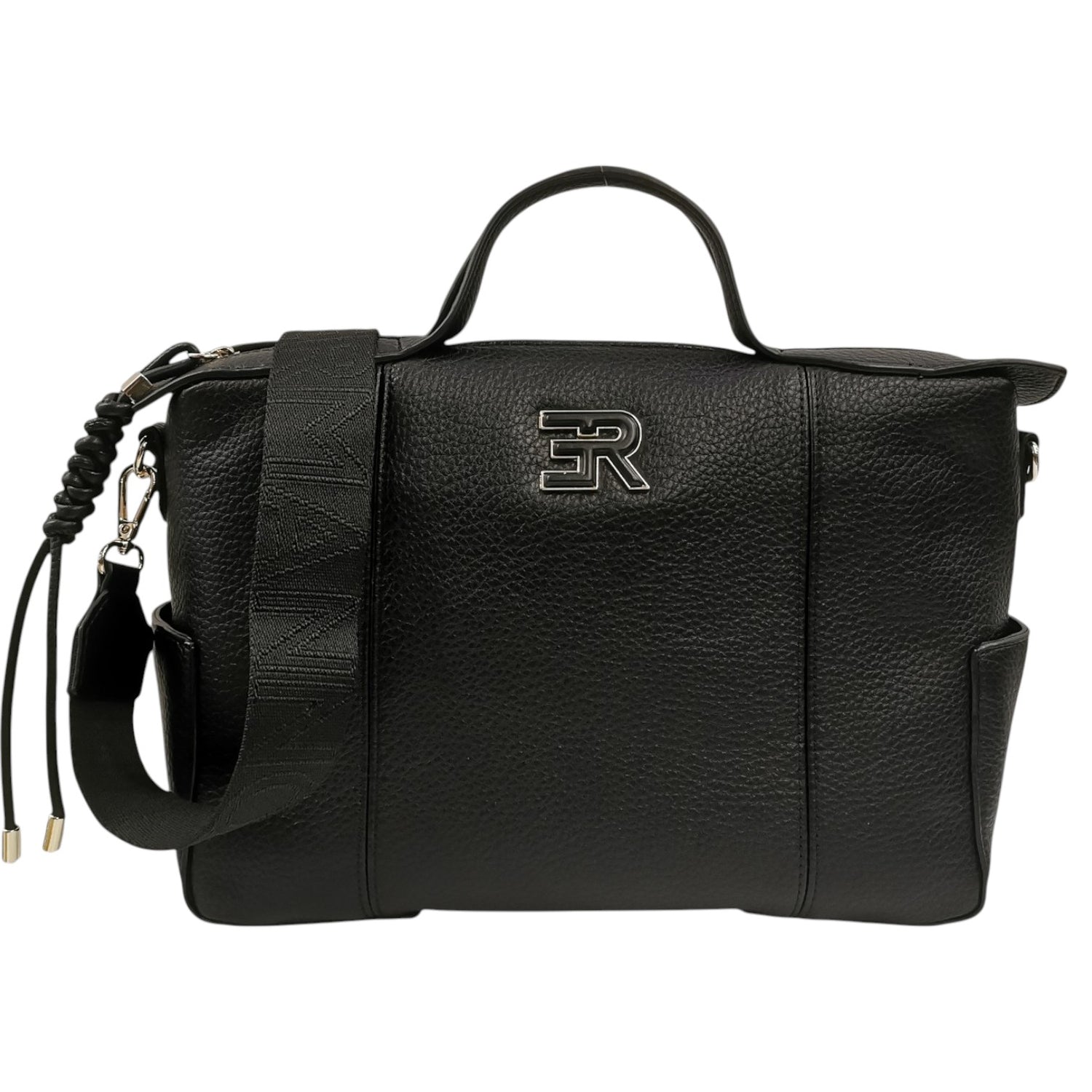 Ermanno Scervino Borsa a Mano Grande Donna in Ecopelle Martellata Nera con Tracolla Logata