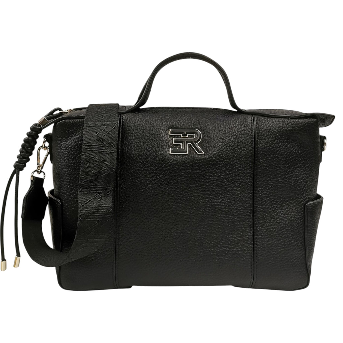 Ermanno Scervino Borsa a Mano Grande Donna in Ecopelle Martellata Nera con Tracolla Logata