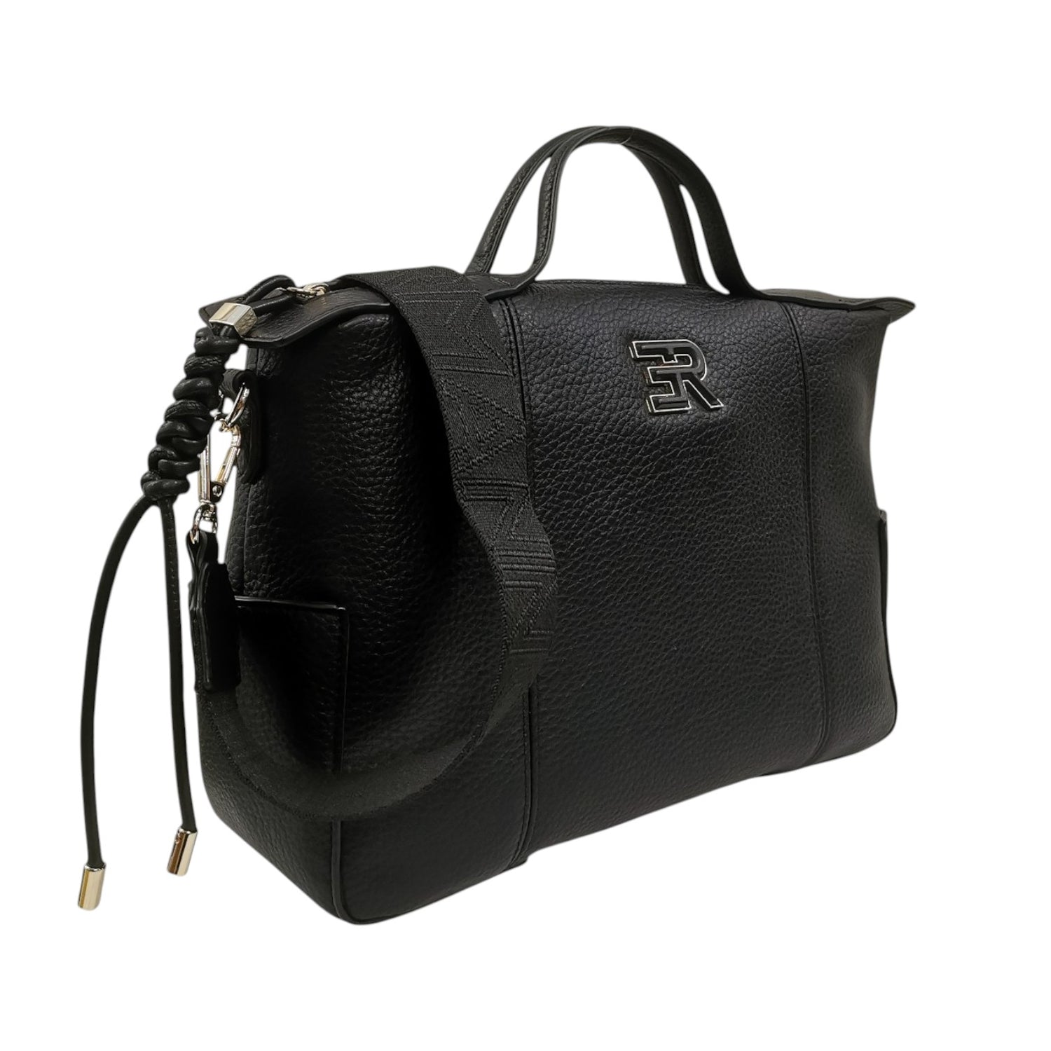 Ermanno Scervino Borsa a Mano Grande Donna in Ecopelle Martellata Nera con Tracolla Logata